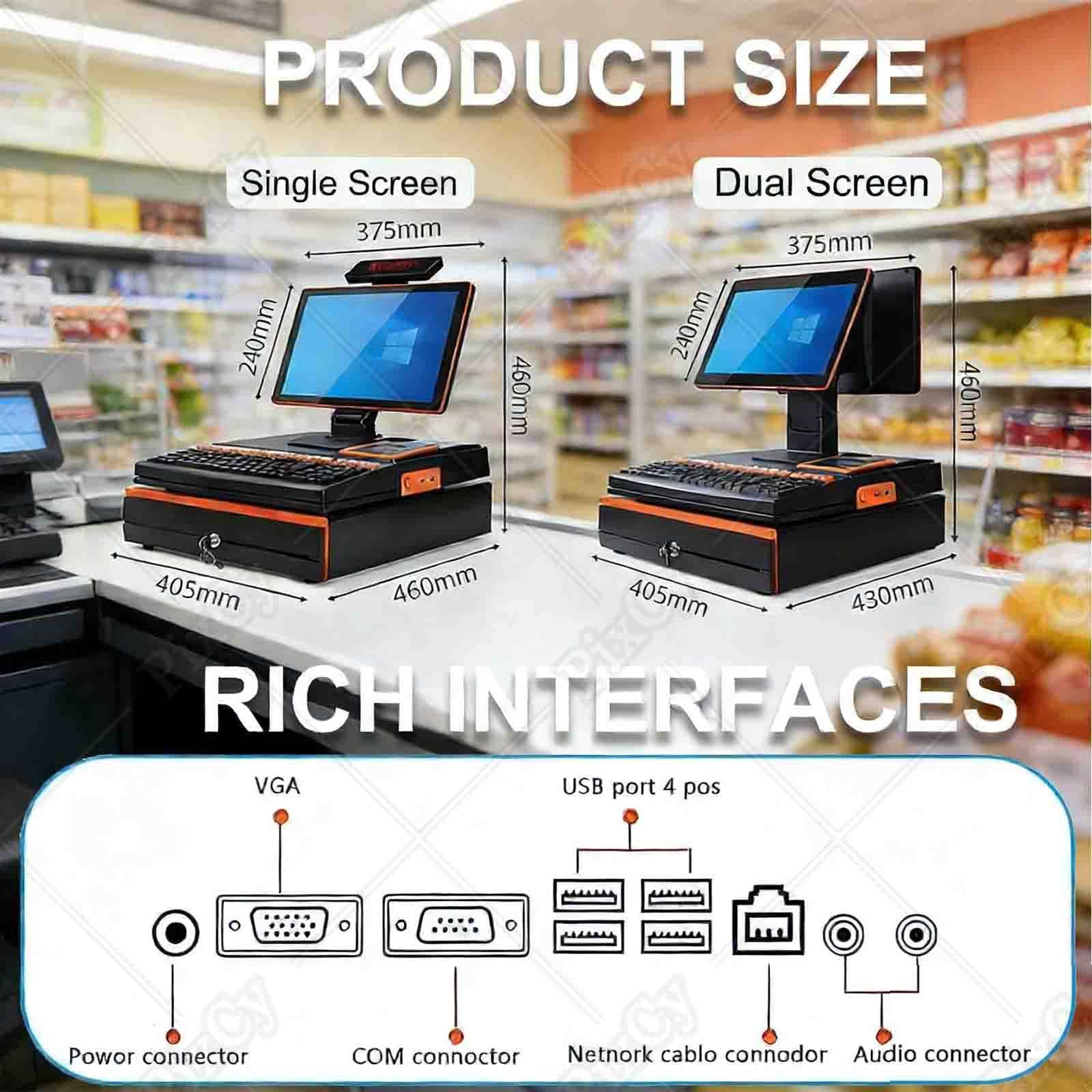 PixCy Cajas Registradoras Comercio,Tpv Comercio Completo,15,6" Touch Screen + 58mm Impresora Térmica + Cajón Automático,Gestión Inventario + Pago Múltiple,Dueños Tiendas/Comerciantes Single