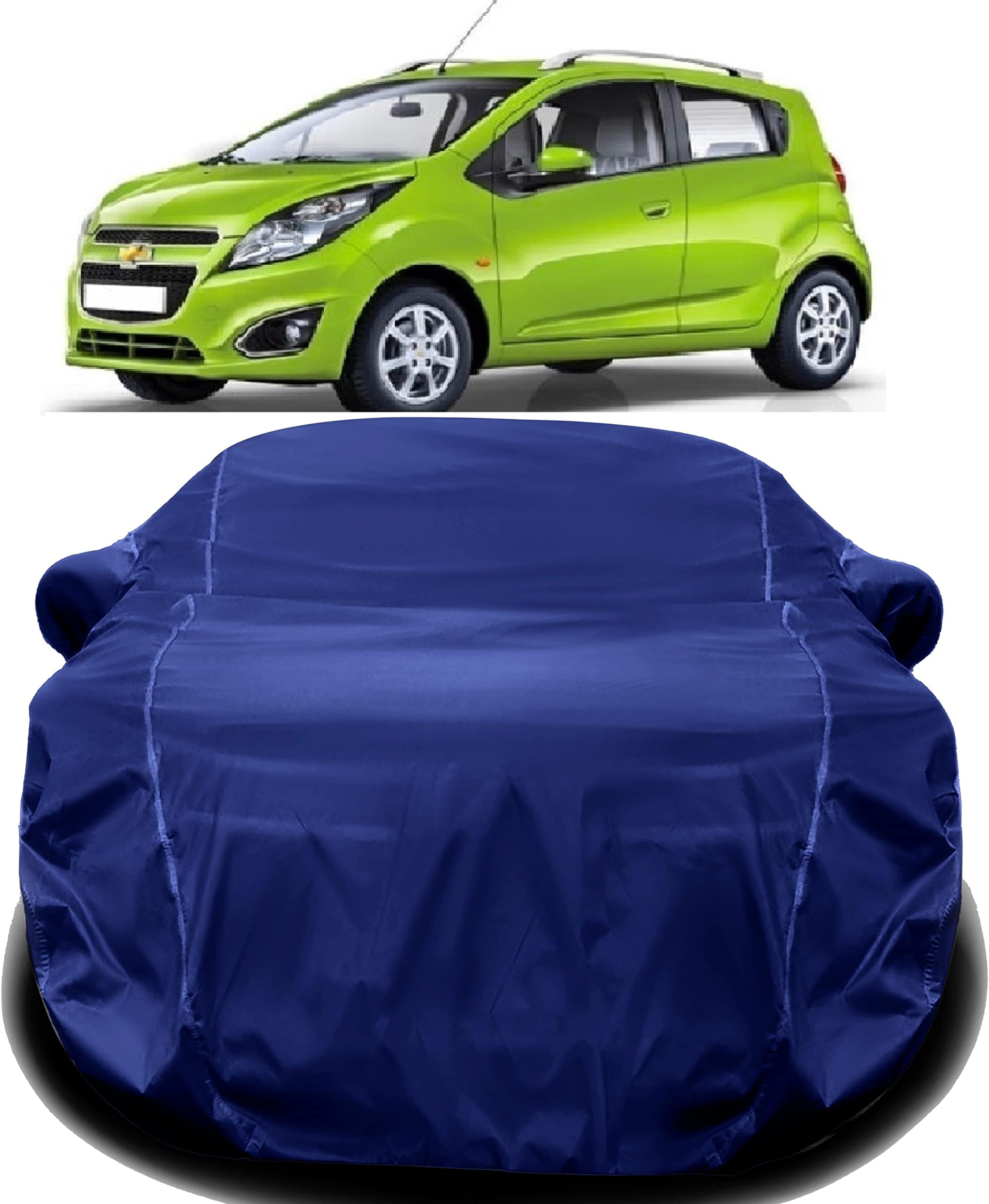 AUCTIMO® Beat Car Cover Waterproof/Beat Car Cover Waterproof Dust Proof/Chevrolet Beat Car Cover with Triple Stitched Fully Elastic Ultra Surface Body Protection (Navy Look)