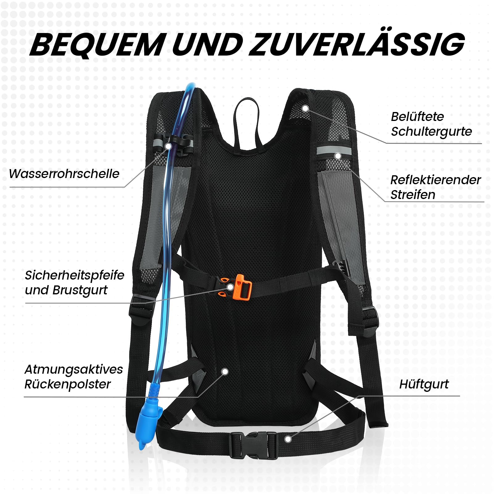 Nepest 6L Fahrradrucksack mit 2L Trinkblase – Leicht & Atmungsaktiv, Grau | Verstellbare Gurte, Aerodynamisch, Wasserdicht , 2L BPA-freie Blase, Soft-Biss, MTB, cycling, bike, biking, Laufen, Skifahren