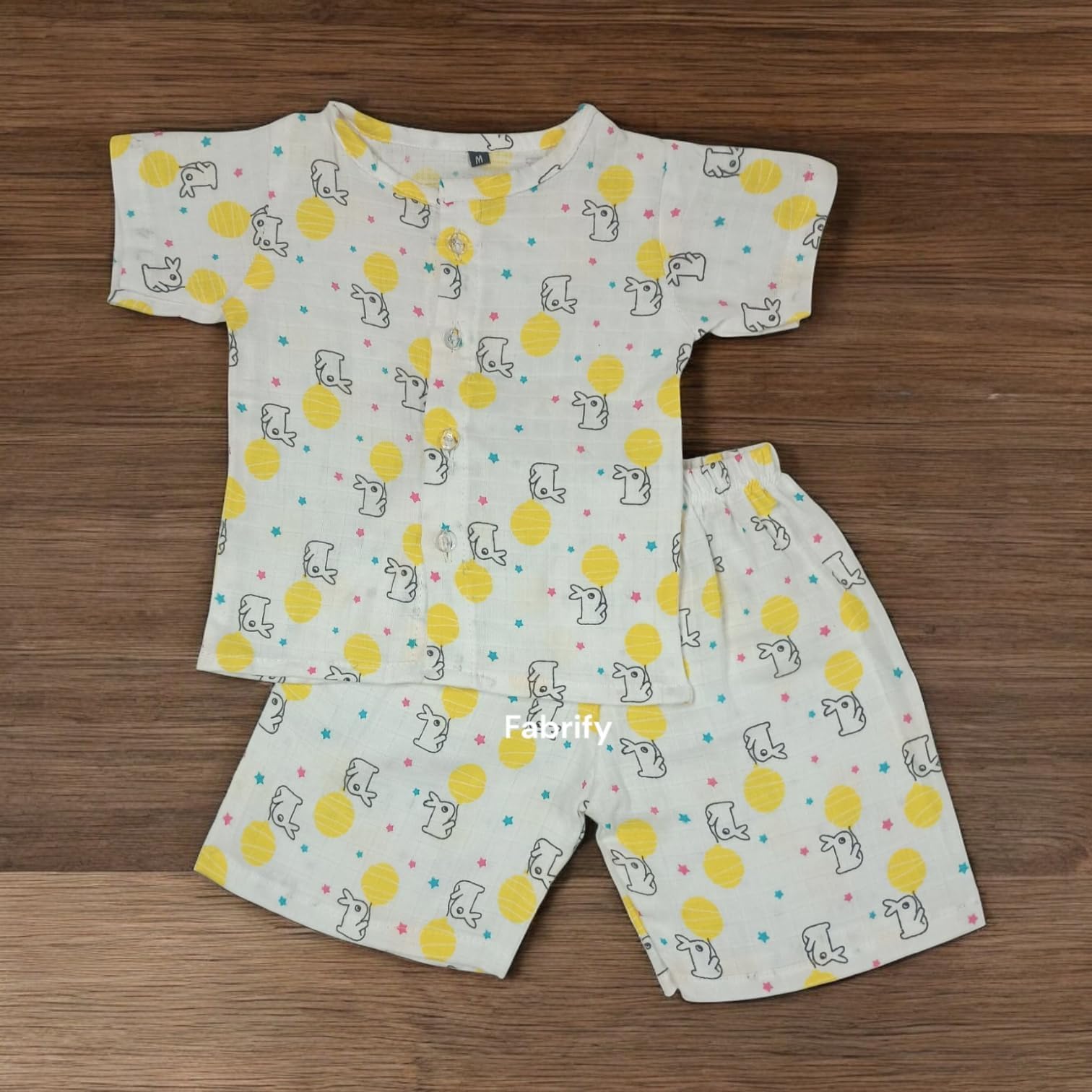 Fabrify Organic Muslin Cotton Baby Top and Bottom Set, Sleepsuit Night Dress, Infant Toddler Clothing (Star, Small (0-3 M)) 3