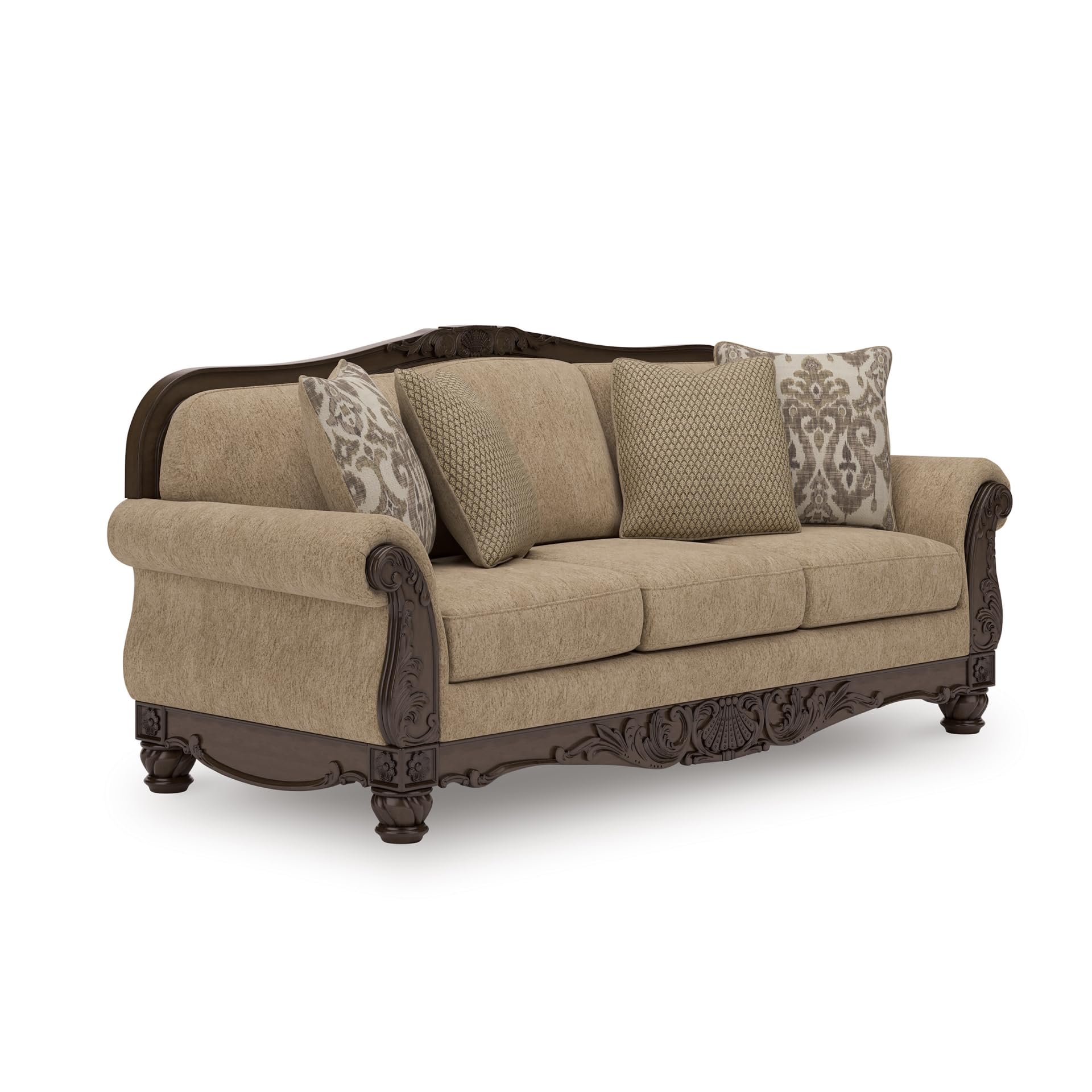 Havenworth Classic Anti Sag Sofa with Reversible Seat Cushion and 4 Accent Pillows, Beige & Dark Brown