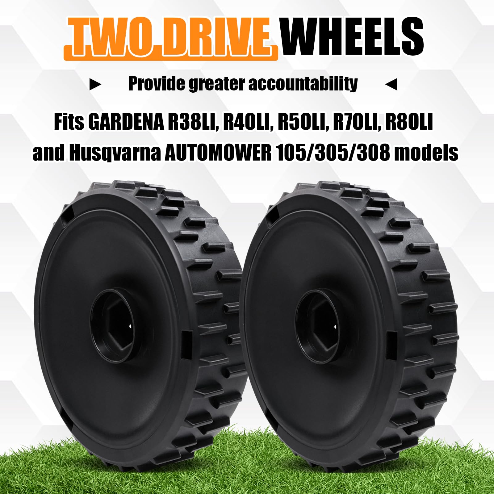 2 ruote anteriori di ricambio per tosaerba, compatibili con Gardena R38Li R40Li R50Li R70Li R80Li Husqvarna Automower 105/305/308, per una migliore capacità di salita, professionale su terreni