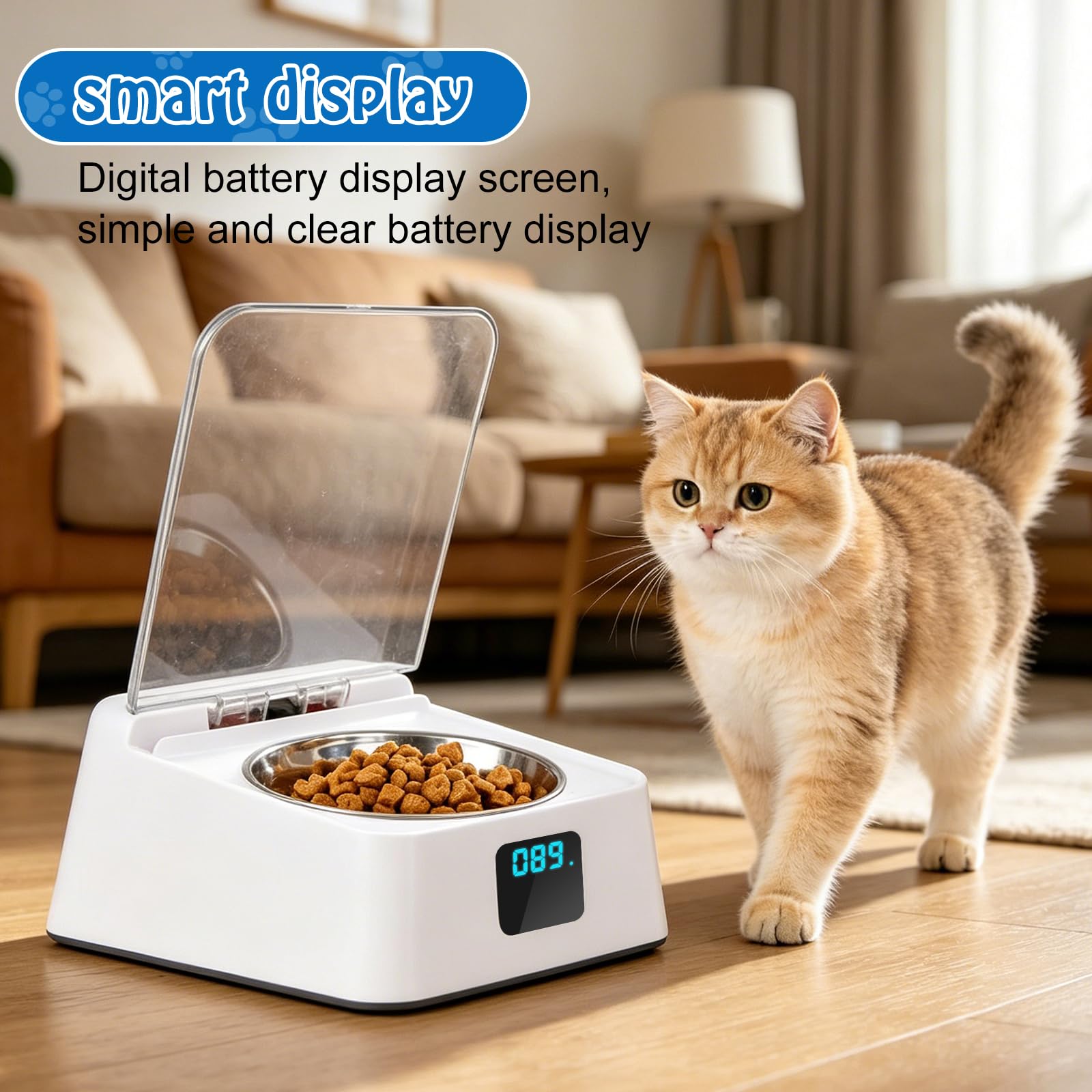 Gamelle intelligente - 350 ml - 210 x 170 x 92 mm - Distributeur automatique de nourriture humide pour chat - Avec couvercle - Induction infrarouge pour la maison et les animaux - Noir et blanc