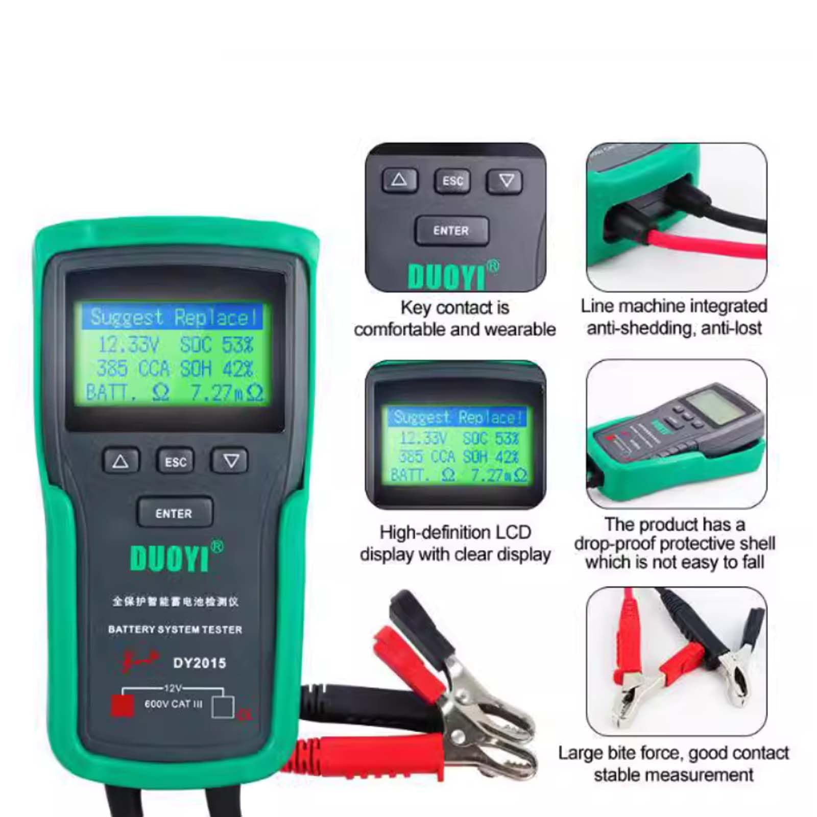 Probador de Carga de Batería para Automóvil de 12V/24V, Probador de Carga de 100-1700CCA, Probador de Alternador Automotriz, Analizador de Batería Digital (12V)