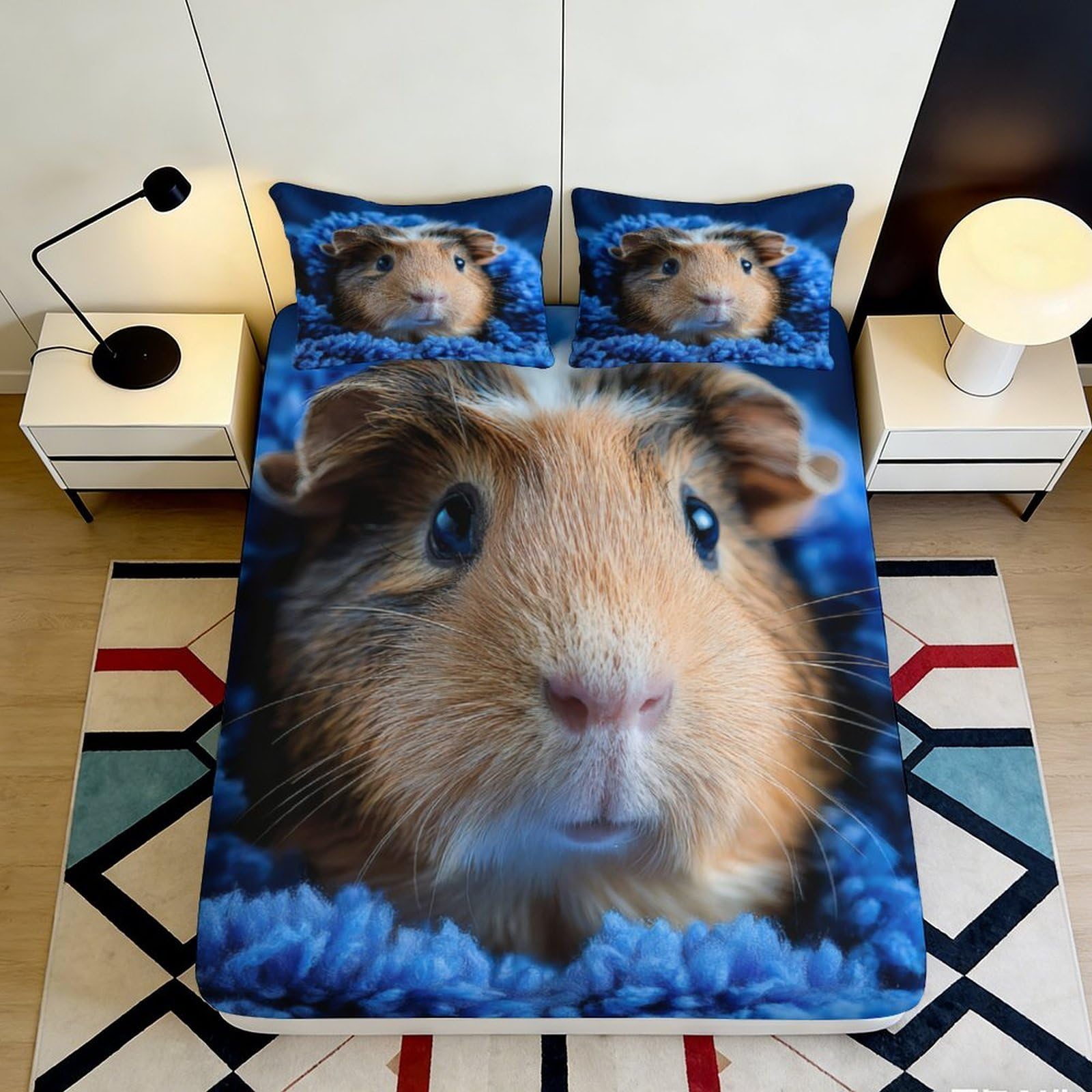 Jqzkxnhpbr Style-4 3D Printed Guinea Pig Fitted Sheet Microfiber Anti-Slip Blue Animal Bed Cover For Bedroom Dorm Mattress Decor 90X200x25cm