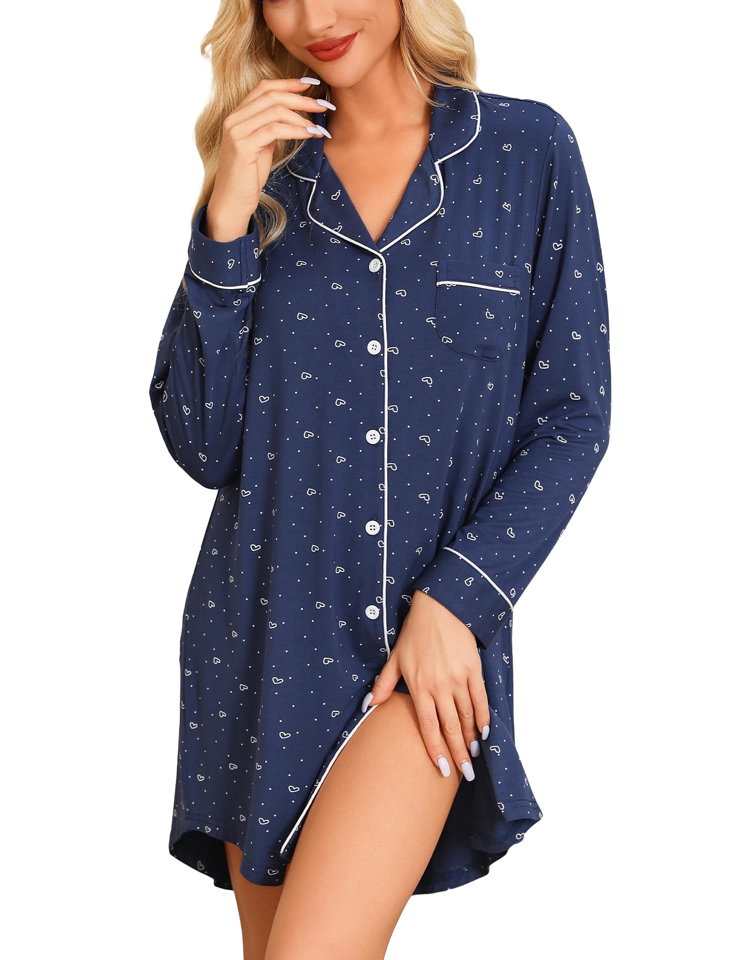 AnjuePajama Nightgowns for Women Button Down Pajamas Tops Short/Long Sleeve Sleepwear Sleep Shirts Nightdress S-XXL