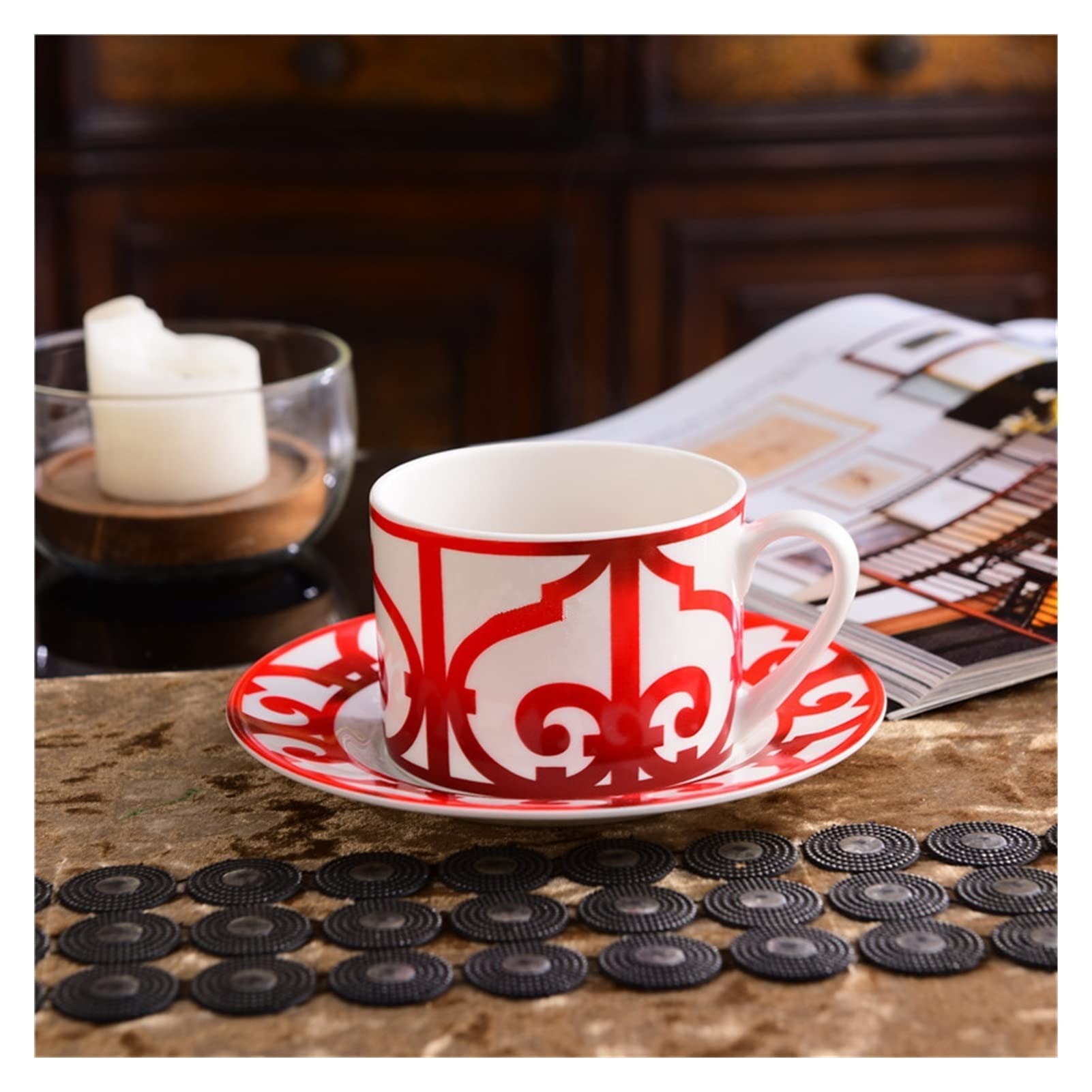 Tazza di caffè Rosso Tazza di tè Ceramica Set Piatto Piatto tavola da tavola Set da Sposa e Regali casalinga Set Tazzine caffè e Piattino (Color : 9)