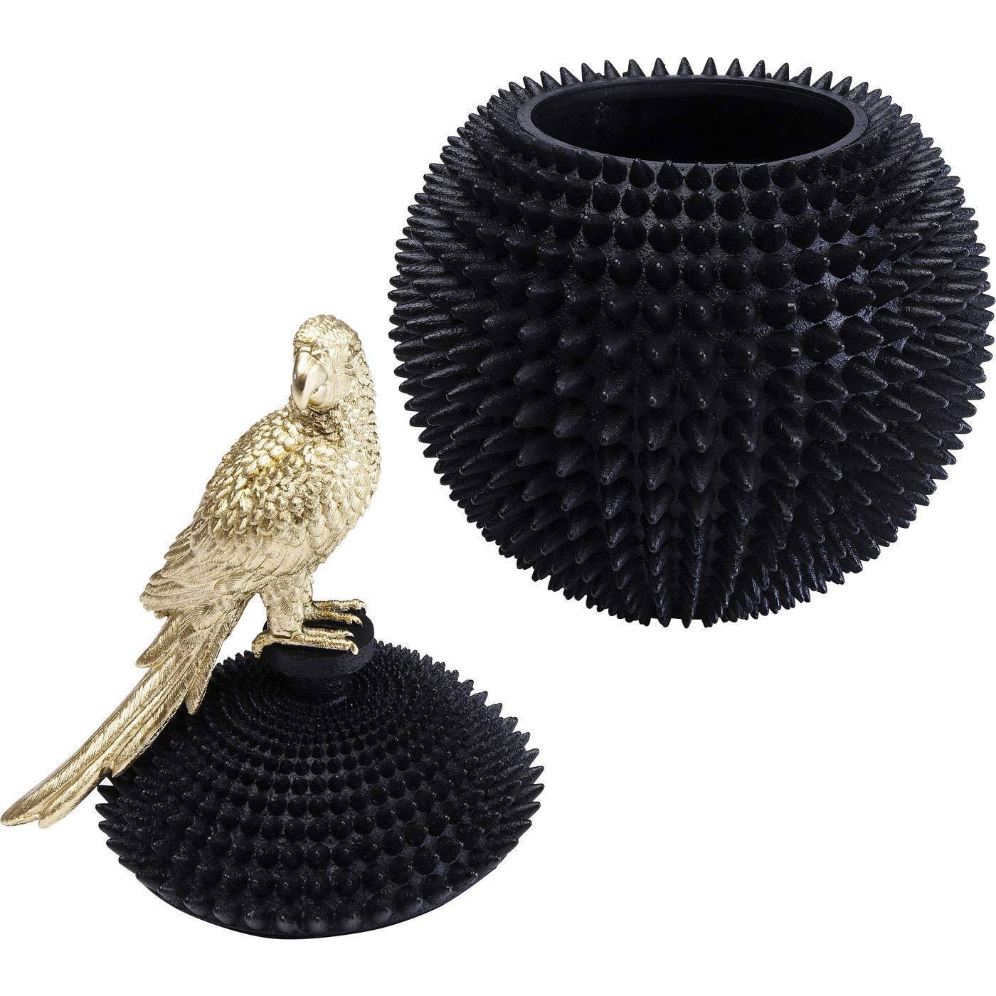 Kare Design Scatola Decorativa Parrot,Nero/Oro, 40X26X26Cm, Con Coperchio, Pappagallino Deco