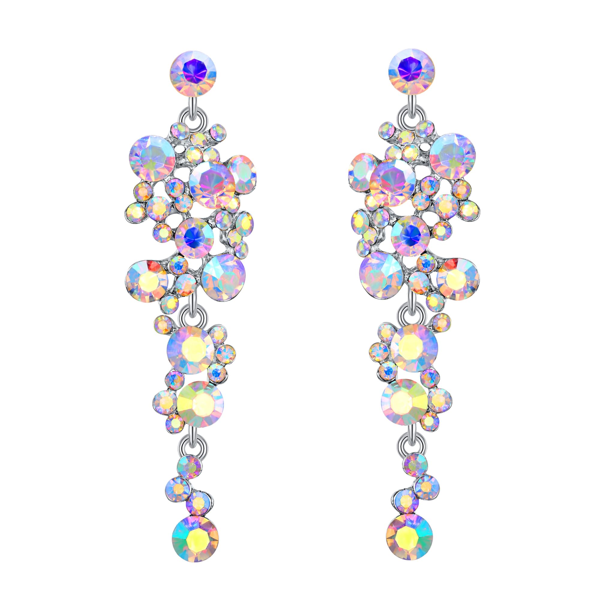 Flyonce Women's Crystal Wedding Bohemian Boho Floral Chandelier Long Dangle Earrings