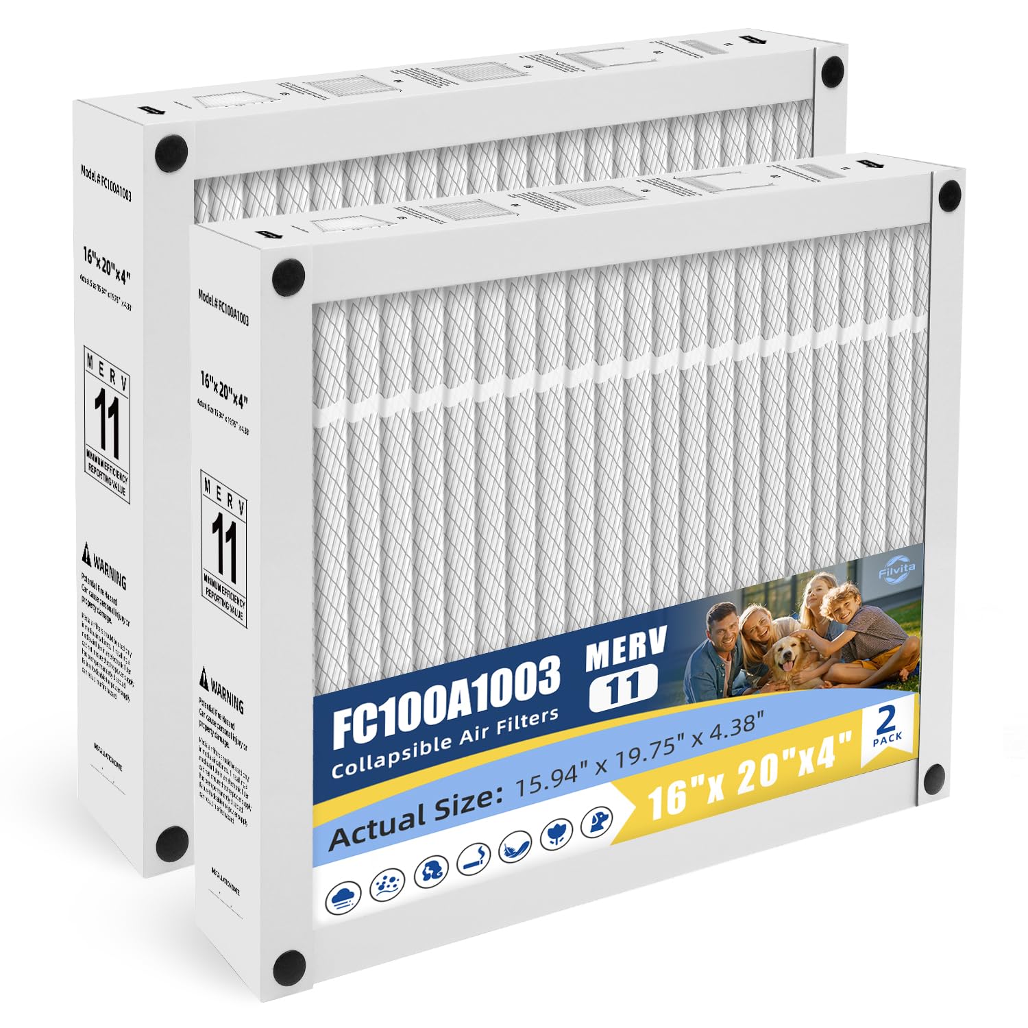 Photo 1 of 16x20x4 Air Filter Replacement Compatible with Honeywell FC100A1003 For HVAC Air Systems MERV 11 Actual Size: 15.94" x 19.75" x 4.38" Easy Installation (2-PACKS)