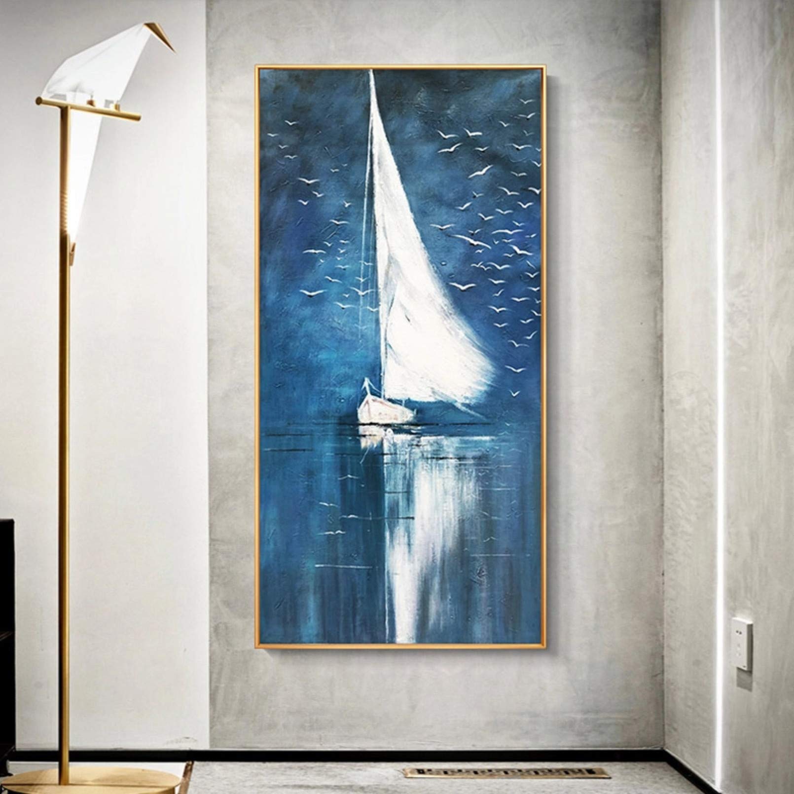 BAJIE Gemälde Handgemalte weiße Segelkunst Ölgemälde auf Leinwand Wandkunst rahmenlose Bilddekoration für Wohnzimmer Raumdekor Geschenk