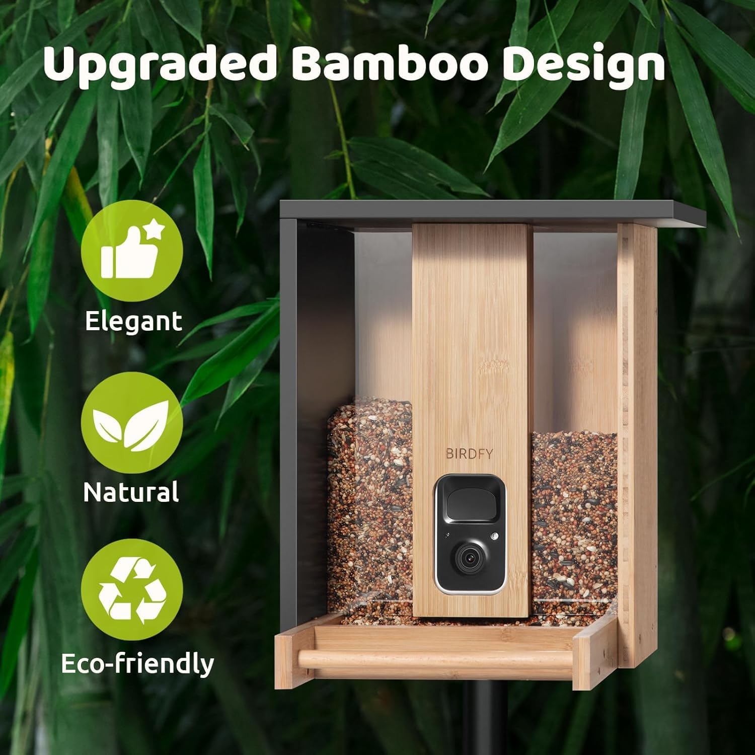 Birdfy Smart Bird Feeder with Camera, Solar Powered 2K Live tream Bamboo Wood feeder& Metal Guard, AI Identify Birds & Auto Record Video, Wild Birds Watching Ideal Gift for Chistmas for mom,Bird-Lover - Image 5