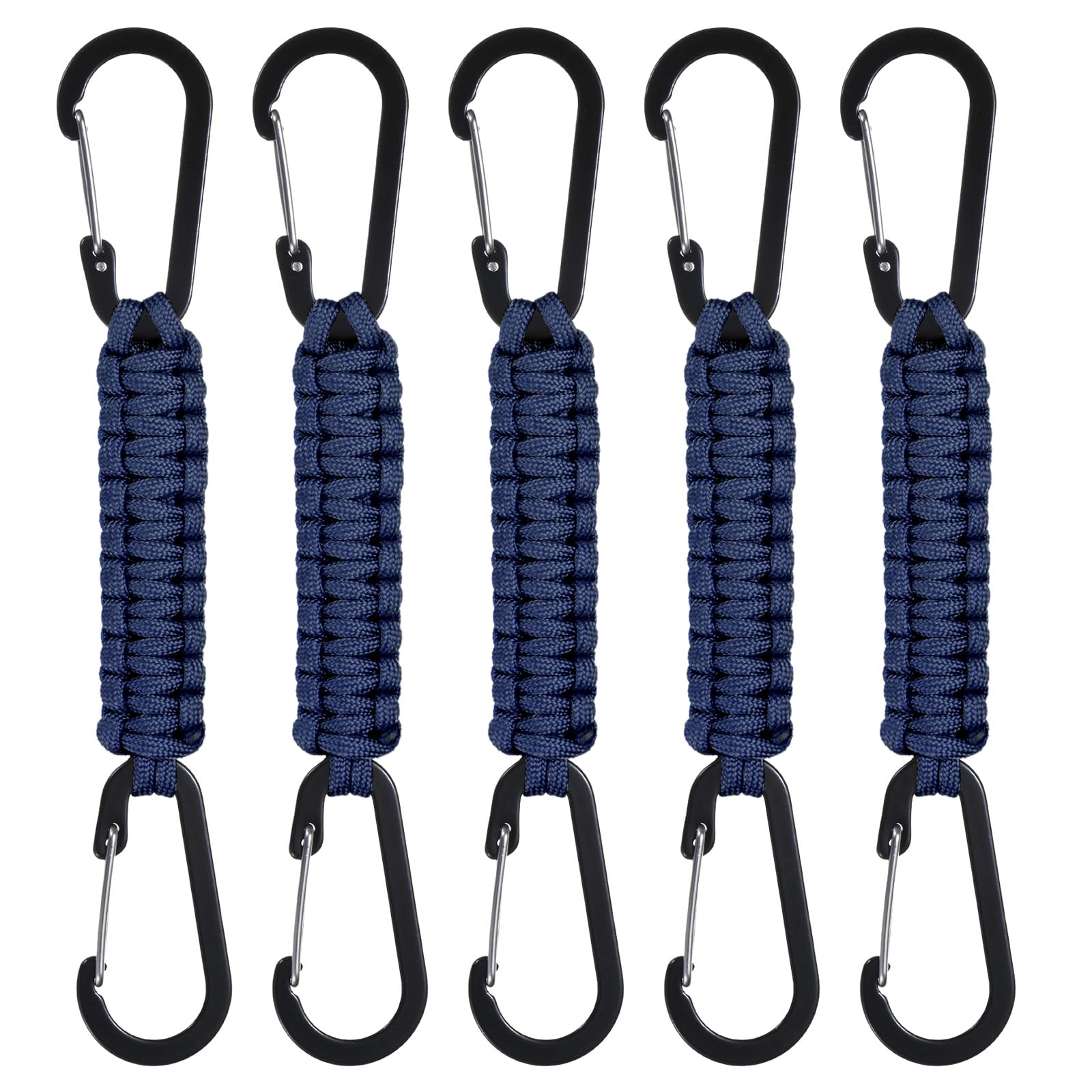 M METERXITY 5-Pack Braided Paracord Keychain with Clips, 7.9 Inch Paracord Lanyard Clips Durable Hanger Hook for Backpacks Water Bottle for Camping/