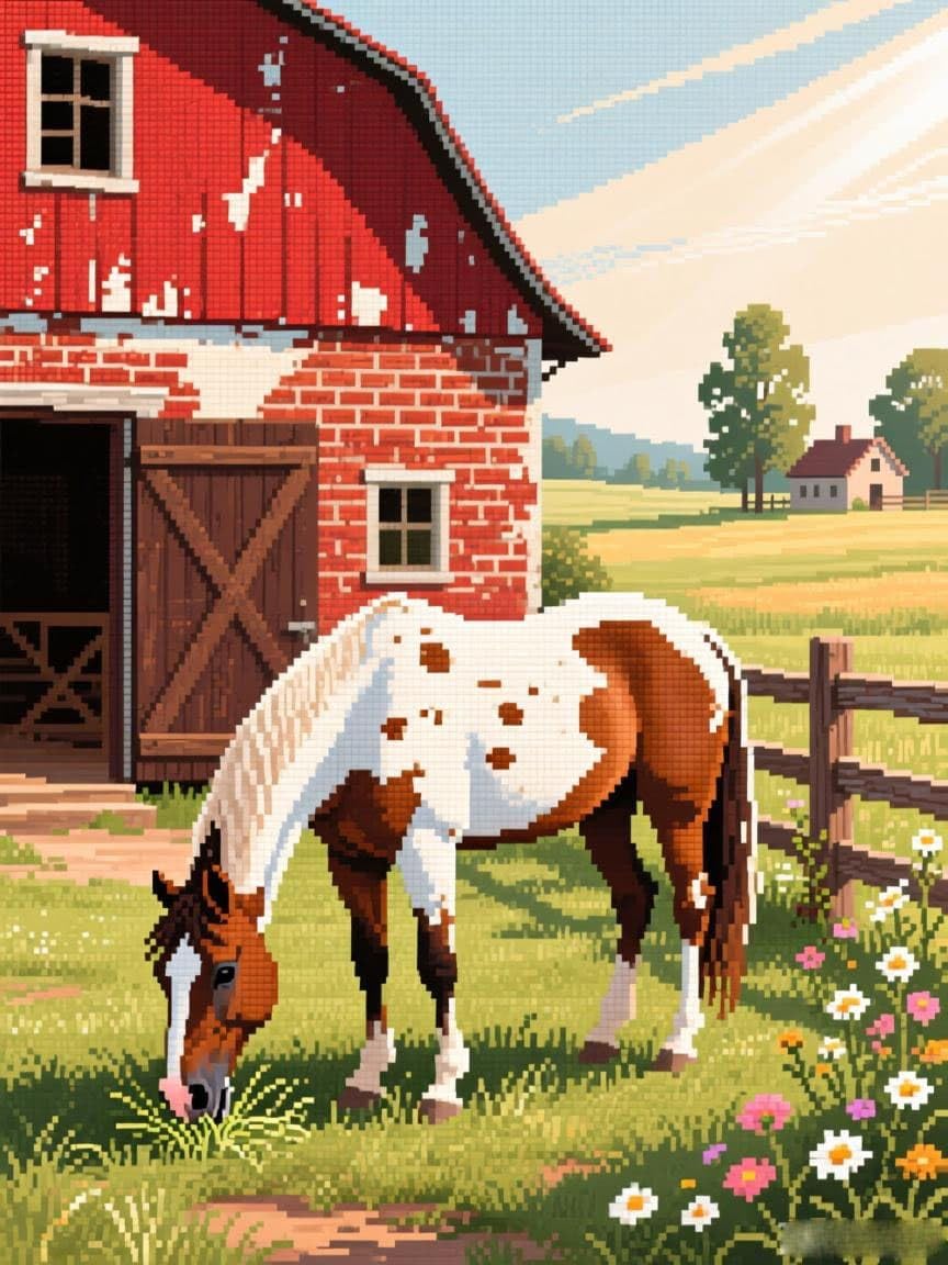 WallustrioaW 11CT Cross Stitch Embroidery Kits,Horses on the Farm,Cross Stitch Full Kit DIY Embroidery Sewing Handicraft for Adults Home Decor,16x20in