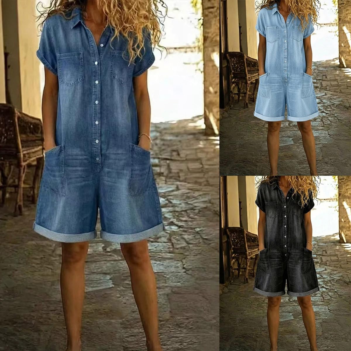 Onsoyours Salopette Jeans Corta Donna Estivo Elegante Chic Tuta Intera Casual Gamba Larga con Spalline Regolabili