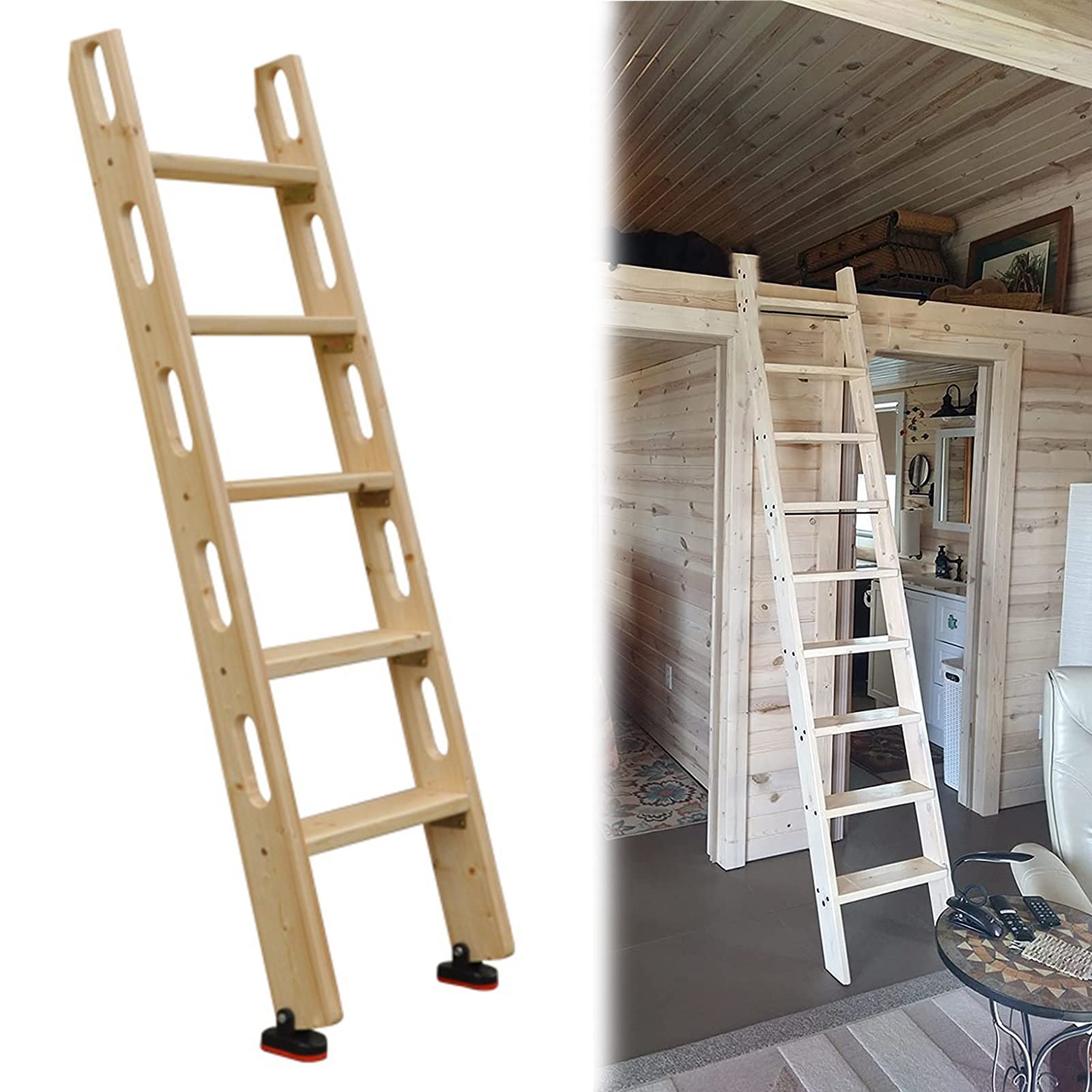 Escalera para literas Escalera para literas de Madera Natural únicamente, escaleras para Subir vehículos recreativos de Alta Resistencia - 4 escalones / 5 escalones, Escalera para Cama Tipo