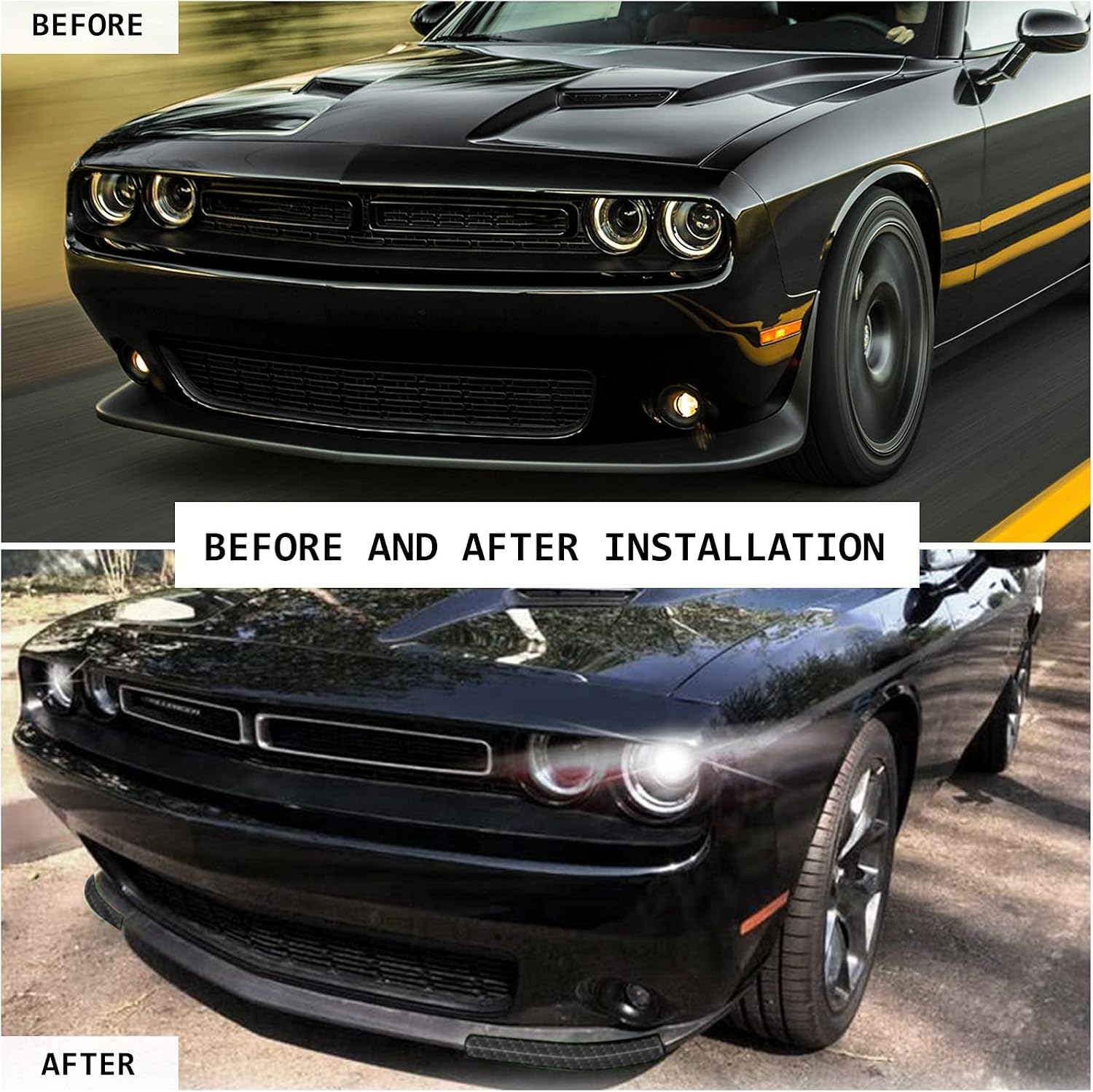 Voodonala Front Bumper Lip Splitter Protector Cover Replacement Part for 2015-2021 Dodge Challenger Scat Pack R/T GT SRT Plus,Not for Widebody(Carbon Fiber Black,2pcs/Set)