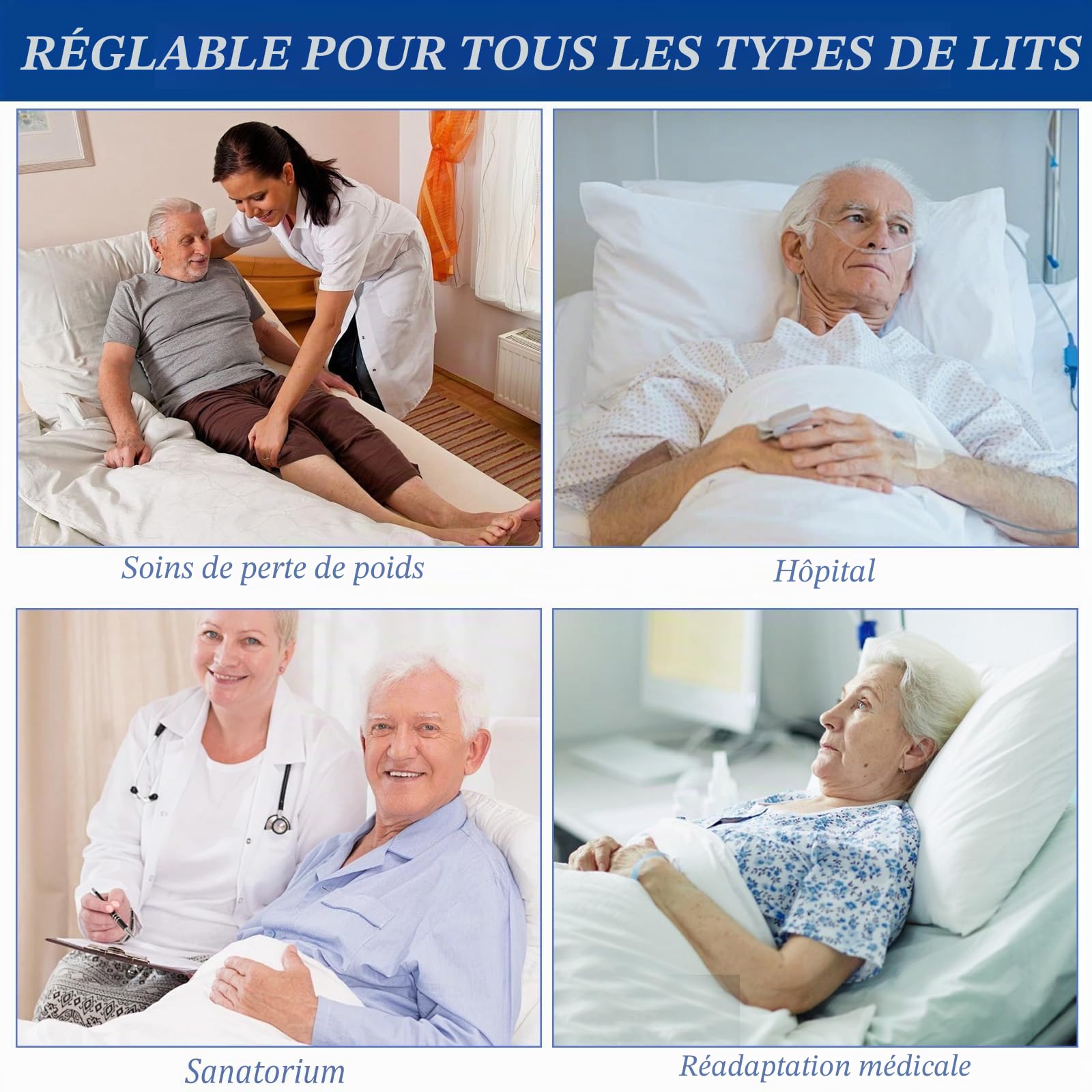 Planche de transfert pour élévateur de patients, 122 x 102 cm, avec 8 poignées, chiffon coulissant pour personnes alitées, avec poignée pour personnes en surpoids, personnes âgées et patients, bleu