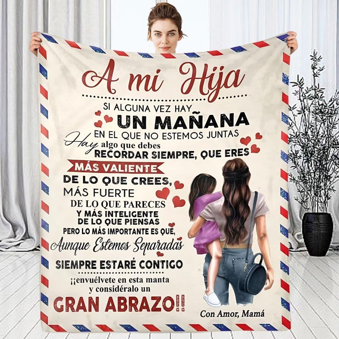 ARRITS Manta Personalizada para mi Hija Desde Mamá, súper Suave Mantas para Cama de con Estampado de Carta de Mensaje, Invierno ​Cálido Manta de Correo para Regalos De Cumpleaños Navidad 130x150cm