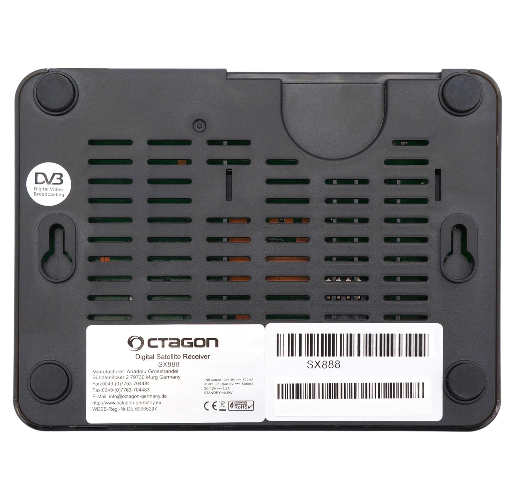 Octagon SX888 SE V2 HD IP HDTV Linux Receiver, TV Box, LAN, Mediathek, YouTube, Internet Radio, HDMI CEC, E2TV Multiroom TV Client-System, H.265, 2X USB, Infrarot Kabel, lernbare Fernbedienung