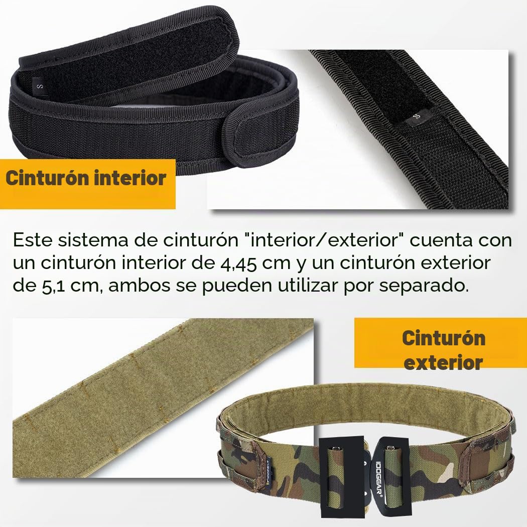IDOGEAR 2" Cinturón Táctico Hombres Cinturón de Estilo Militar Capa MOLLE Cinturón de alta resistencia con 1.75" Juego de cinturón interior
