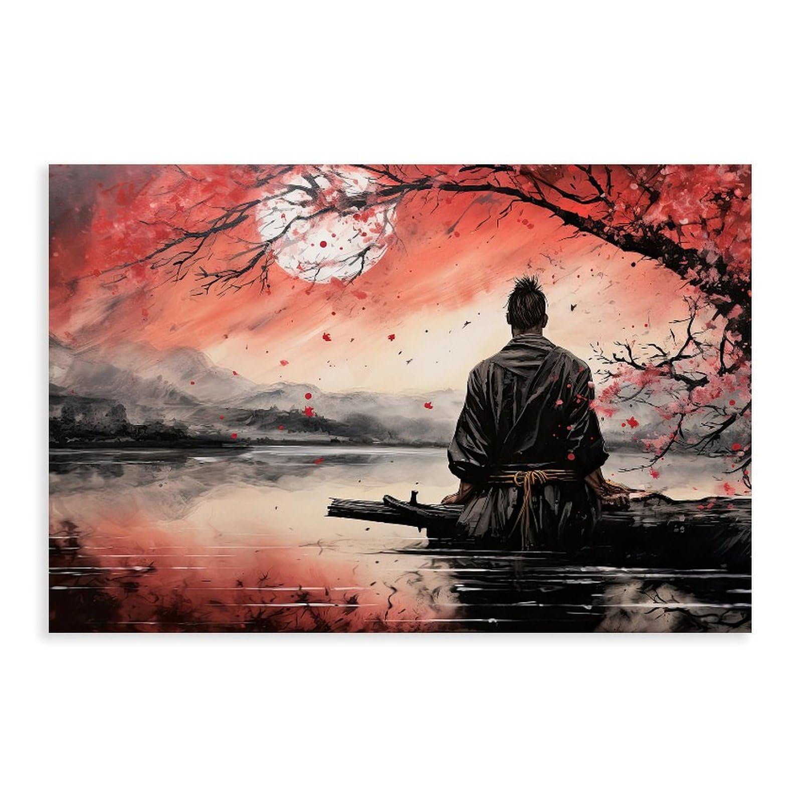 Qnvjqkdsi Unframe Japanese Samurai Art Canvas Poster Bedroom Decor Landscape Office Room Decor Gift 24" L X 36" W