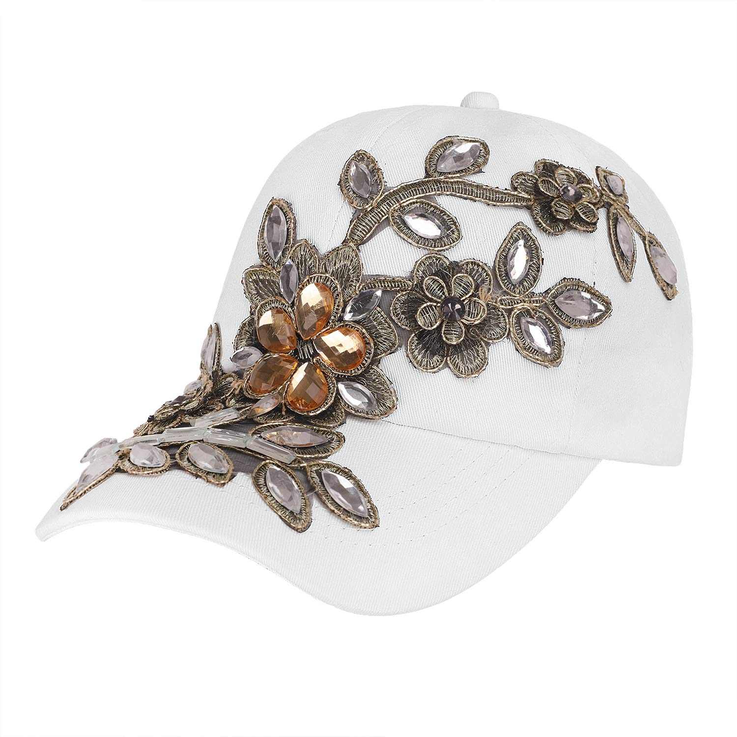 Women Ladies Chic Embroidery Rhinestone Baseball Caps Visor UV Protection Breathable Outdoor Fishing Hunting Camping Cycling Golf Beach Travel Sun Hats Headgear