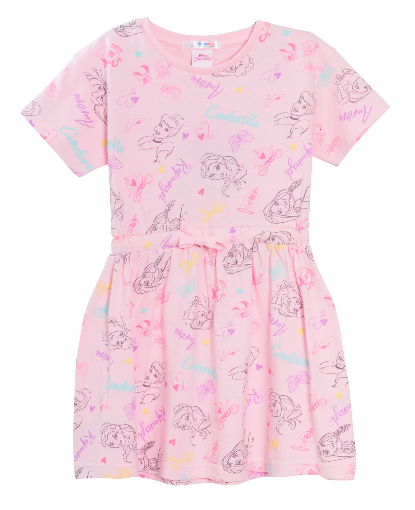 Disney Princess Dress for Girls Sundress Summer Dress Short Sleeved T-Shirt Cotton Dress Pink Tunic Top