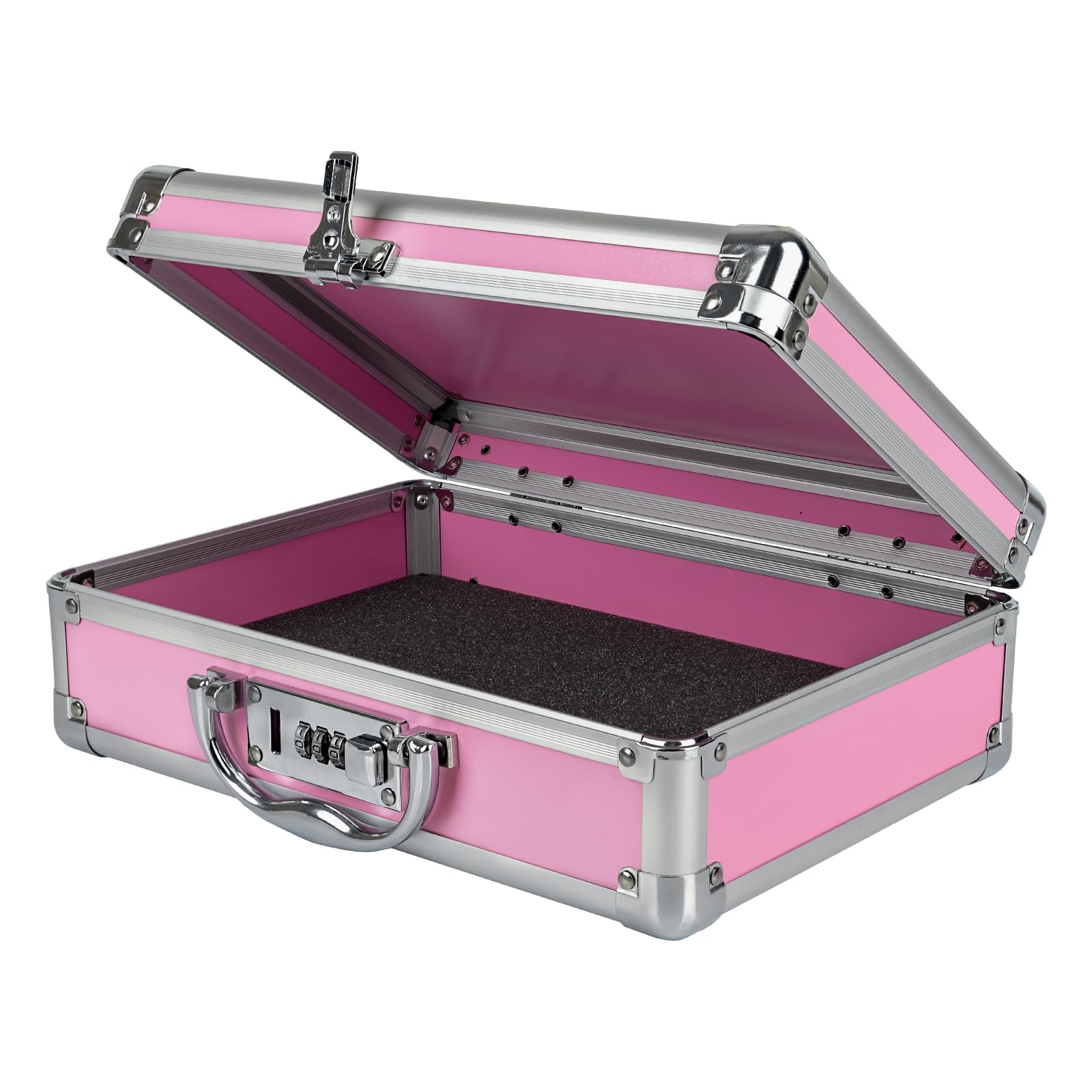 Duże przenośne pudełko kosmetyczne z 6 akcesoriami, aluminiowe etui do przechowywania kosmetyków, 38 x 20 x 9 cm, świetny prezent dla kobiet. (różowy)