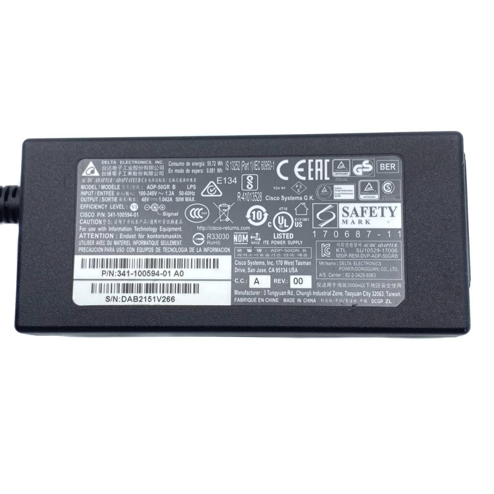 Delta ADP-50GR B P/N 341-100594-01 A0 for Cisco Phone W/P.Cord by Tekswamp