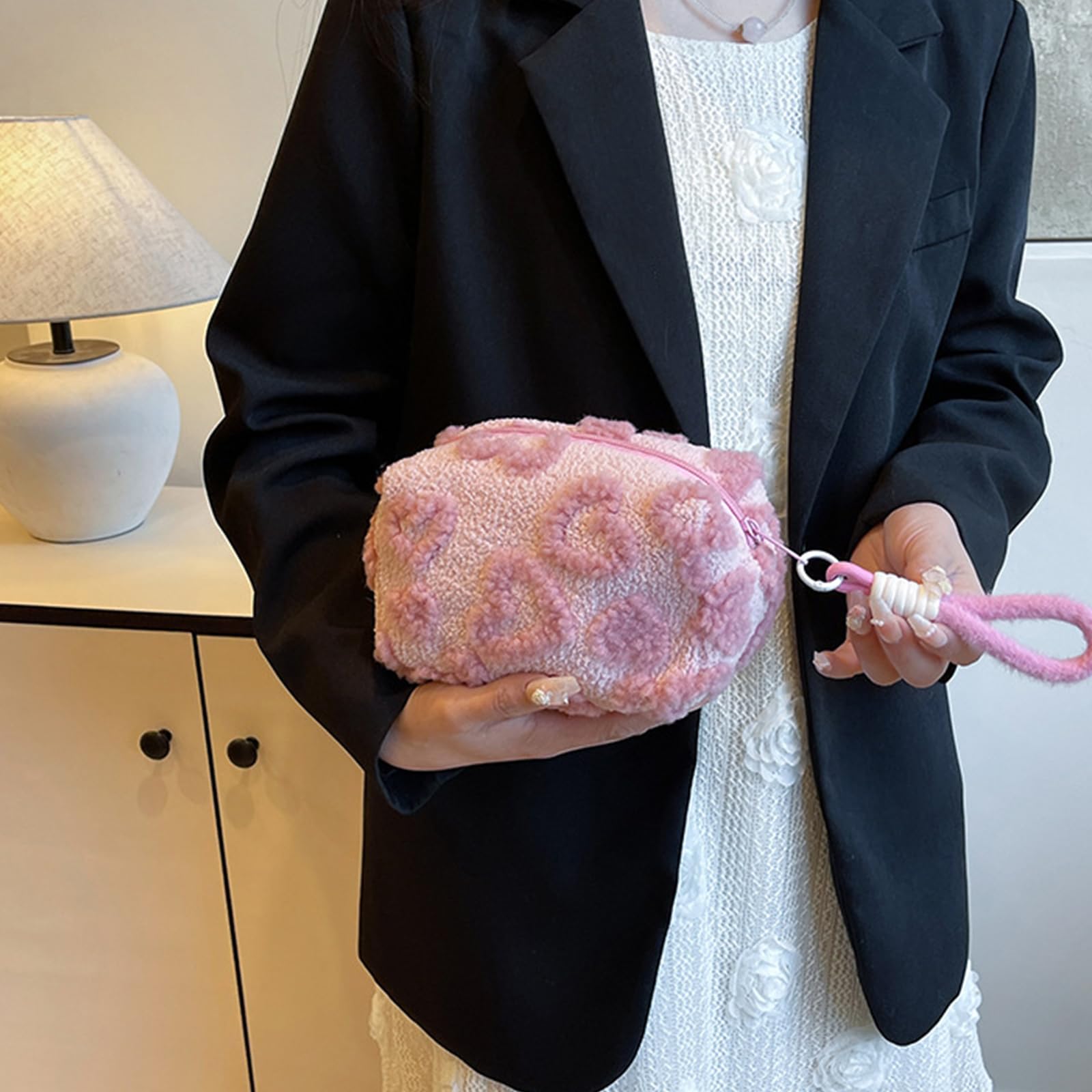 Peloso Beauty Case Donna, Porta Trucchi, Motivo a Forma di Cuore Pochette, Trousse Trucchi Donna con Manico, Portatile Borse da Toilette con Cerniera per Viaggio per Donne e Ragazze, Rosa