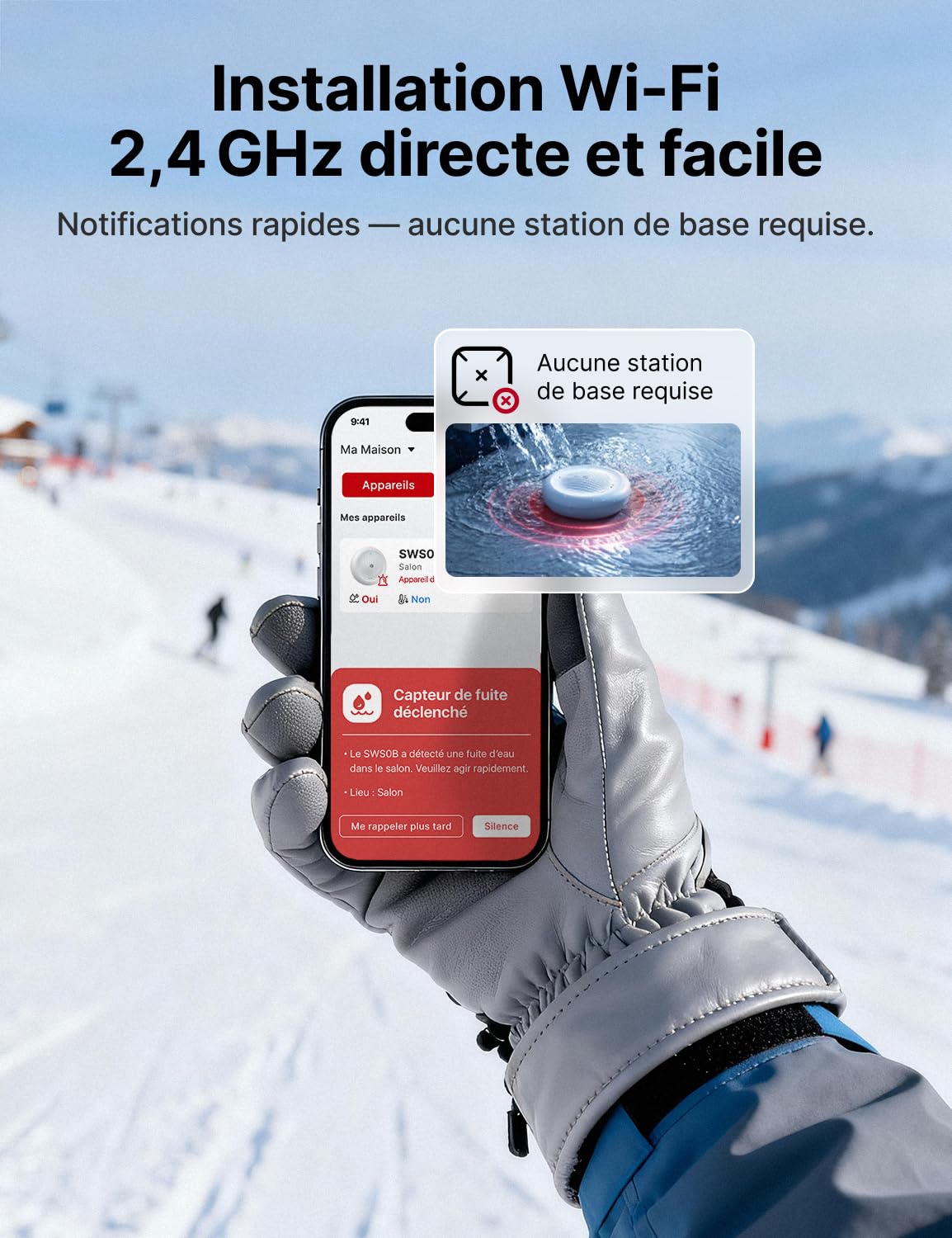 X-Sense Détecteur Wi-FI de Fuite d’Eau et de Basse Température, Capteur Intelligent 2-en-1 avec Alertes sur l’App de X-Sense Home Security, pour Cuisine, Salle de Bain, sous-Sol, Lot de 1