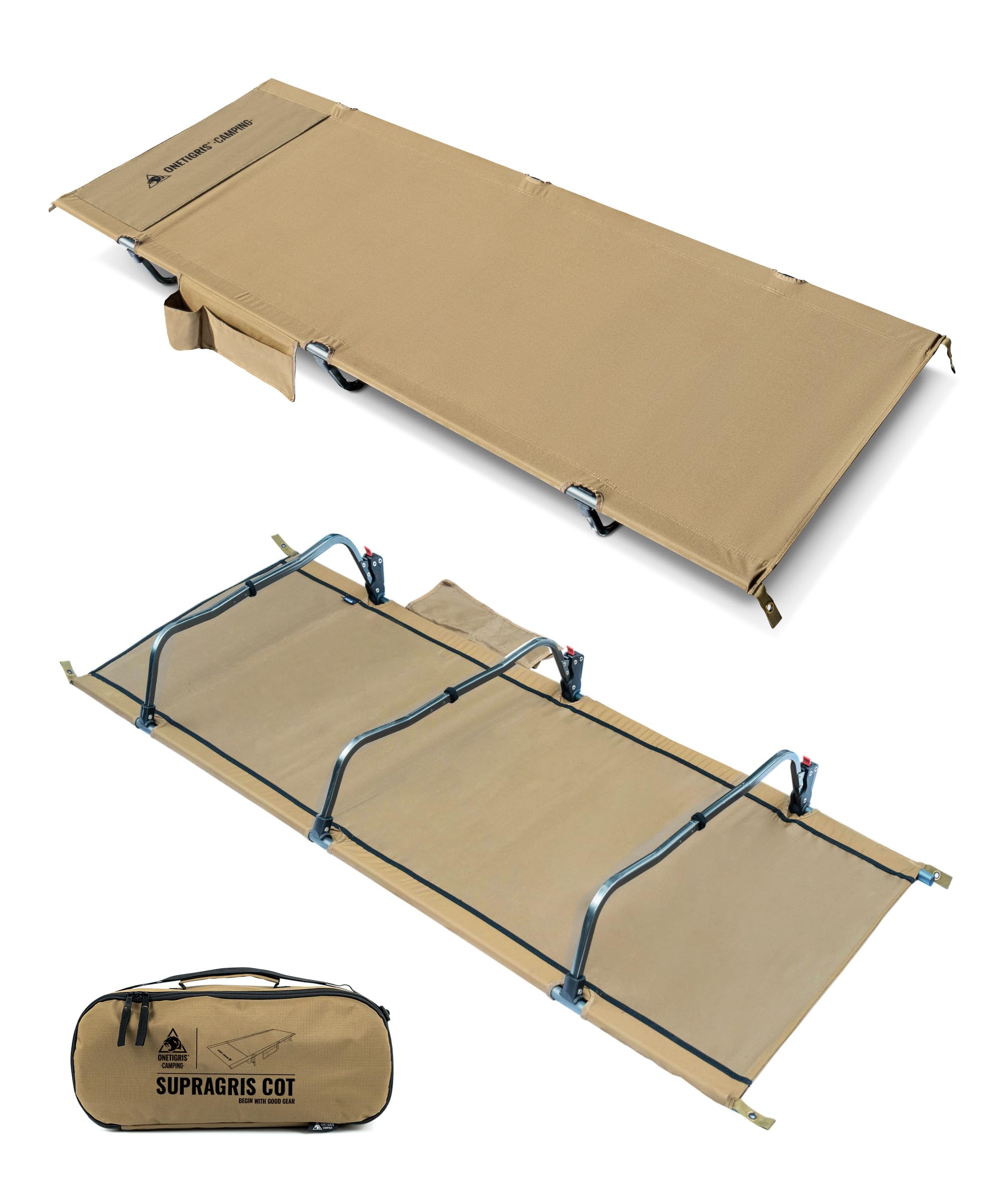 OneTigris SUPRANUBIS lettino da campeggio pieghevole, portatile, leggero, fino a 180 kg, per tenda, all'aperto, viaggi, giardino, ufficio (190 × 70 × 18 cm)