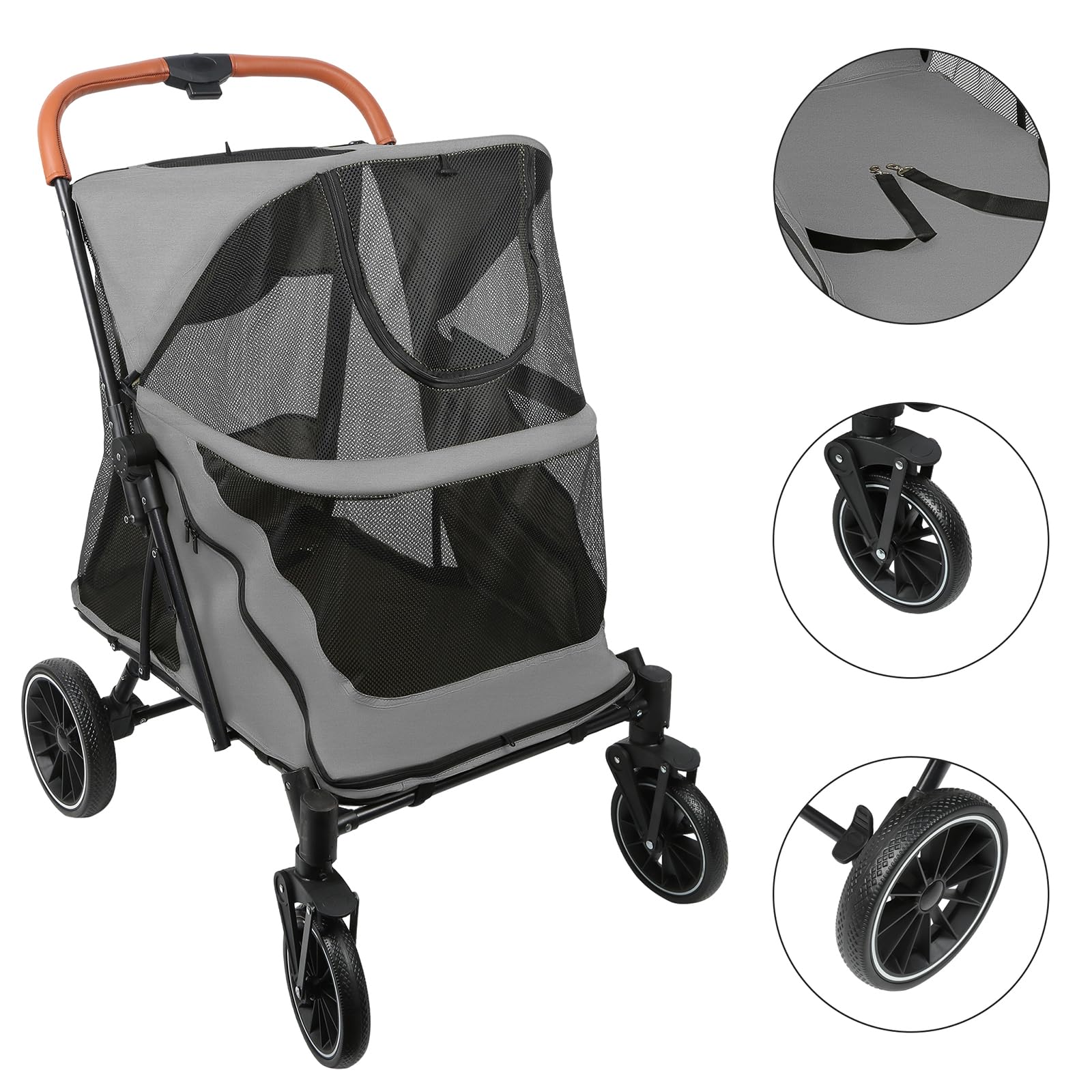 Homewell Passeggino per cani di taglia grande, pieghevole, con finestre in rete, pieghevole, fino a 35 kg, 60 x 83 x 108 cm (grigio)