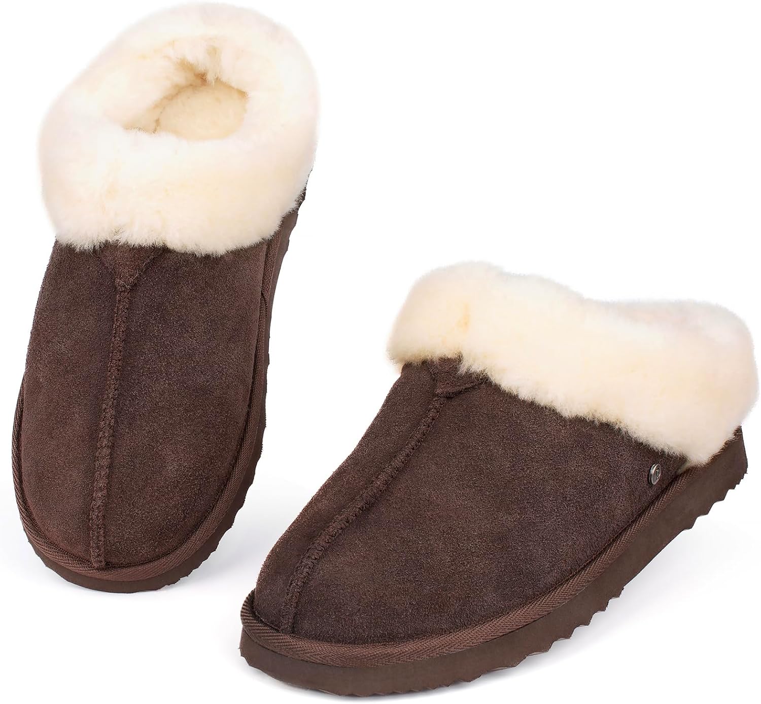 Parfeying Women‘s Real Wool Slippers in Genuine Leather with Anti-Slip Rubber Sole, Warm Indoor Outdoor Shoes with Memory Foam - Cozy Slip-On for Women in Soft Wool