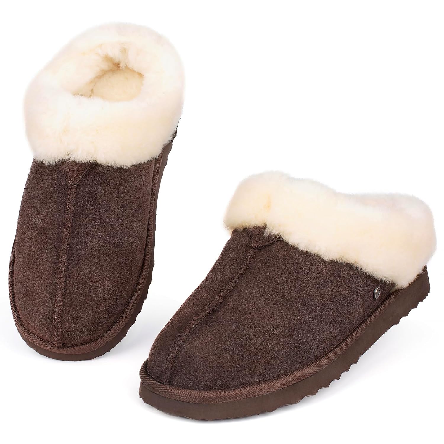 Parfeying Women s Real Wool Slippers in Genuine Leather with Anti-Slip Rubber Sole Warm Indoor Outdoor Shoes with