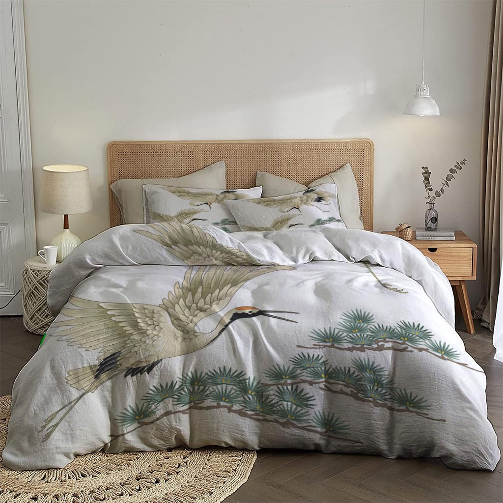 NIBAINLO 布団カバー鶴 肌に優しい ピーチスキン加工 掛け布団カバー 和式 洋式 あったか 布団カバーセット リバーシブル ホームステイ ホテル 家庭兼用