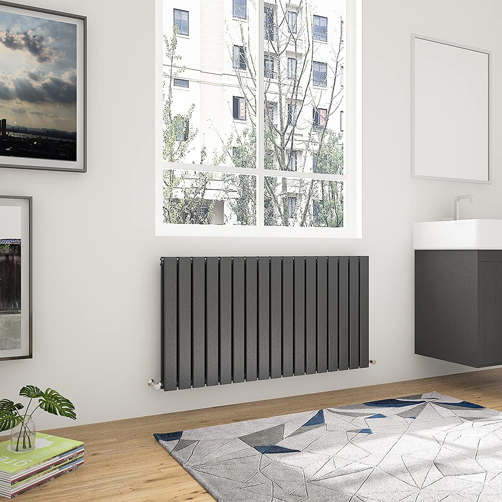 Acezanble 600x1156mm Horizontal Flat Panel Radiator Anthracite Double Modern Central Heating Radiators for Bathroom Kitchen Living Room