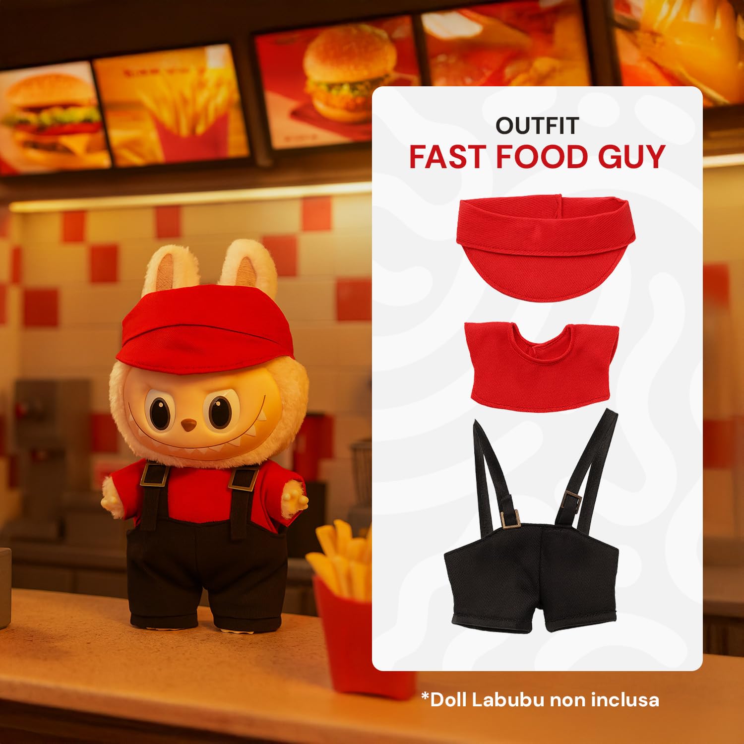 Set 5 pezzi Vestiti Coordinati con Accessori Budress per Bambola 17 cm con Outfit da Collezione Pittore Vintage, Fast Food, Baby Doll, Denim Worker e Cozy Winter, Per Bambole Facili da Indossare