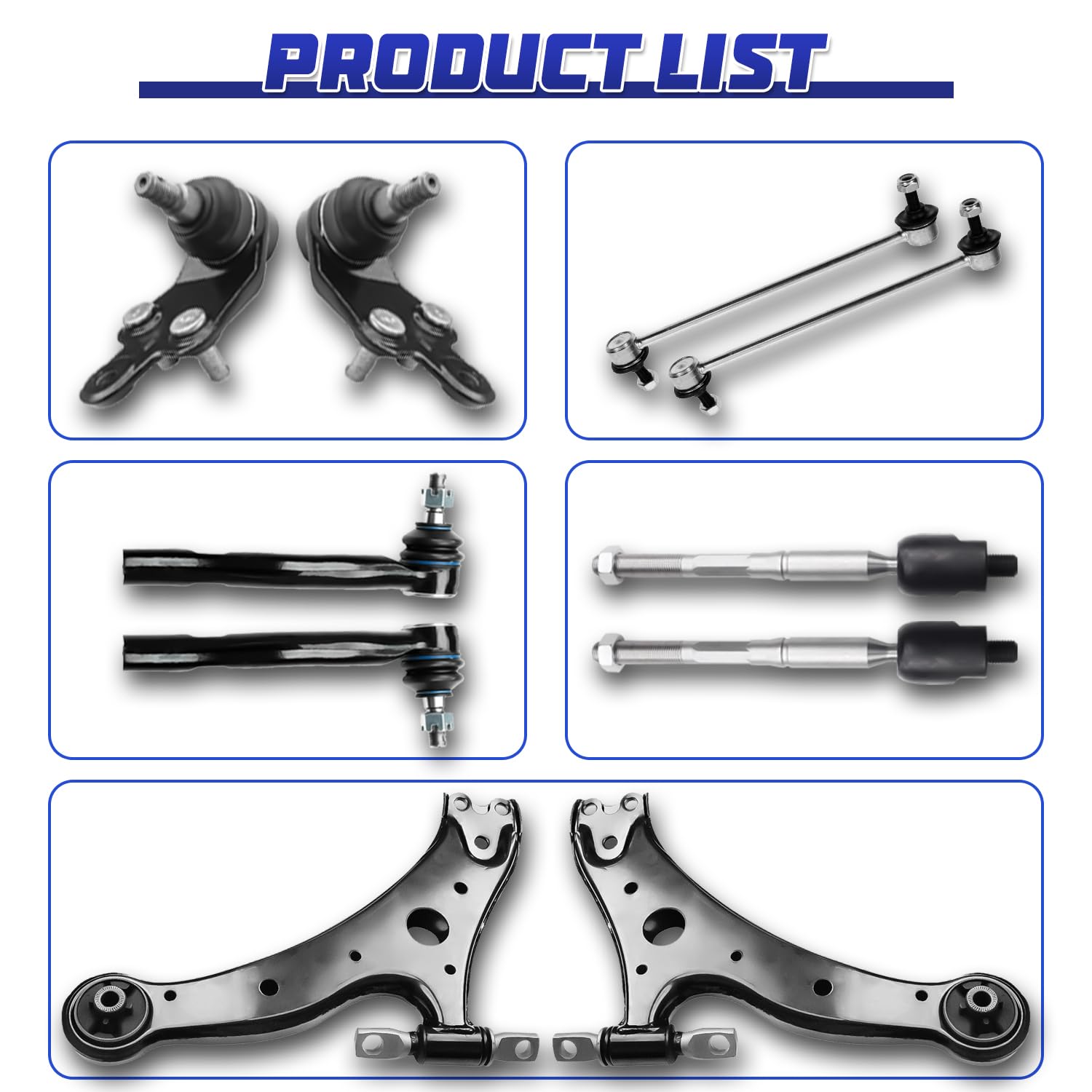 10 Pcs Front Lower Control Arm Ball Joint Sway Bar Tie Rod for Toyota
