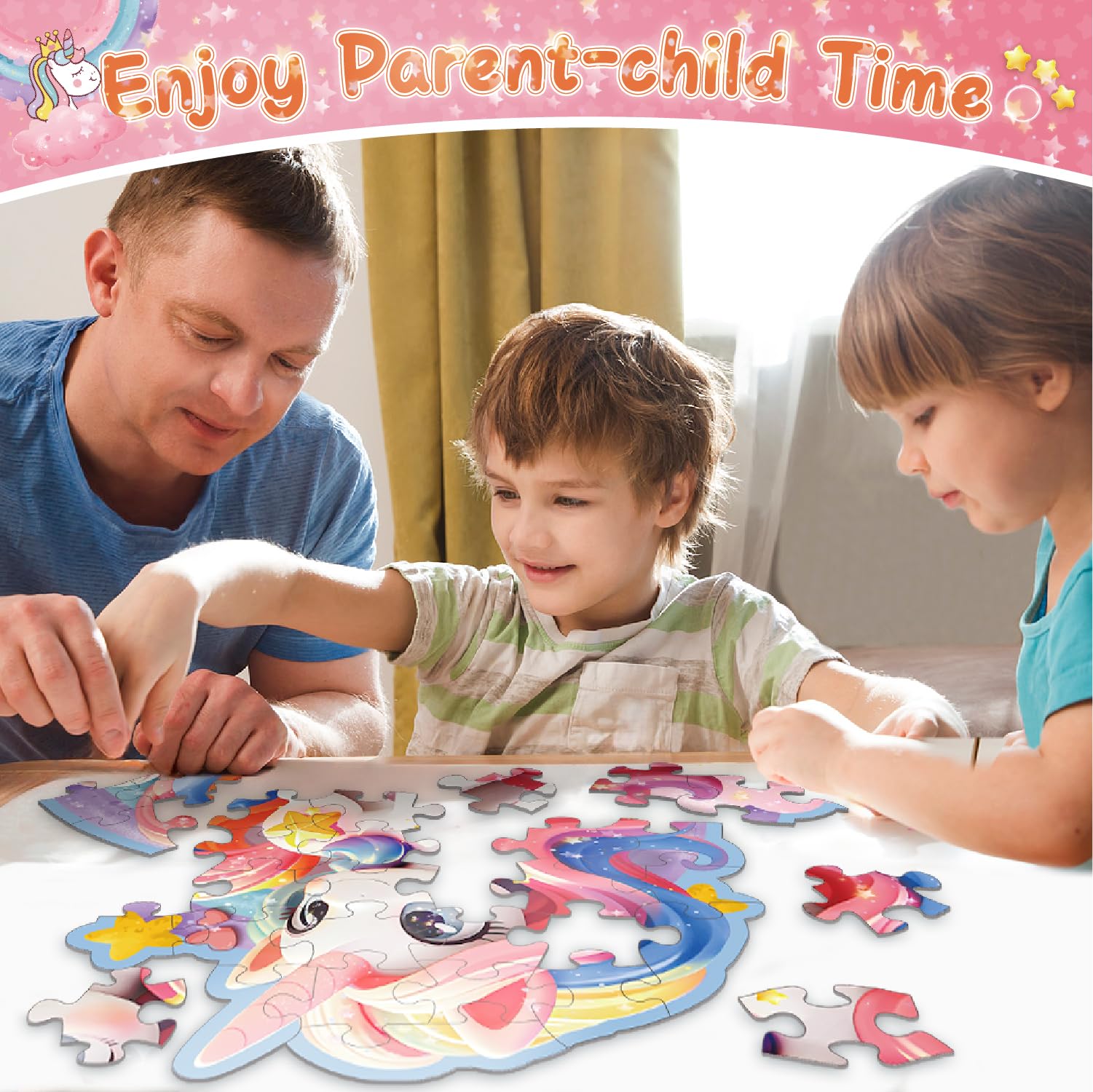 Kiztoys Puzzle de suelo de unicornio para niñas - Regalos de unicornio para niños 3 4 5 6 7 8 años 45 piezas grandes bonitos rompecabezas rosa juguete a partir de 3 – 8 años
