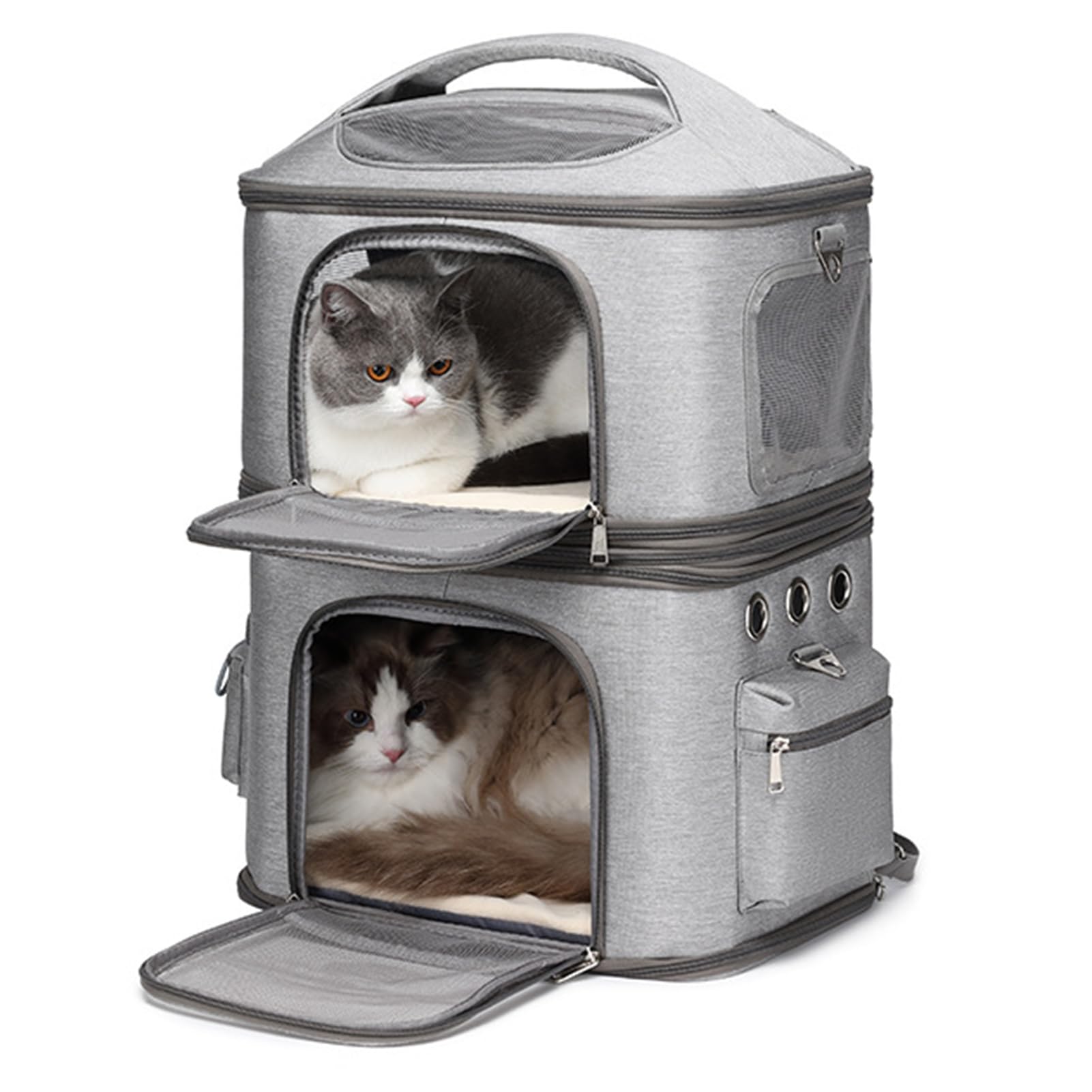 Transportín para Gatos, Mochila Doble para Gatos para 2 Gatos, Transportador de Viaje para Gatos con Gran Ventilación para Viajar, Senderismo, Acampar (Grey)
