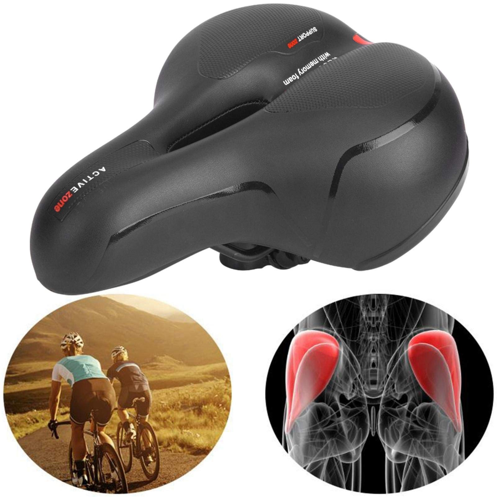 Selle De Vélo Confort WEST BIKING - Cuir Noir/rouge - Pour VTT Et Route