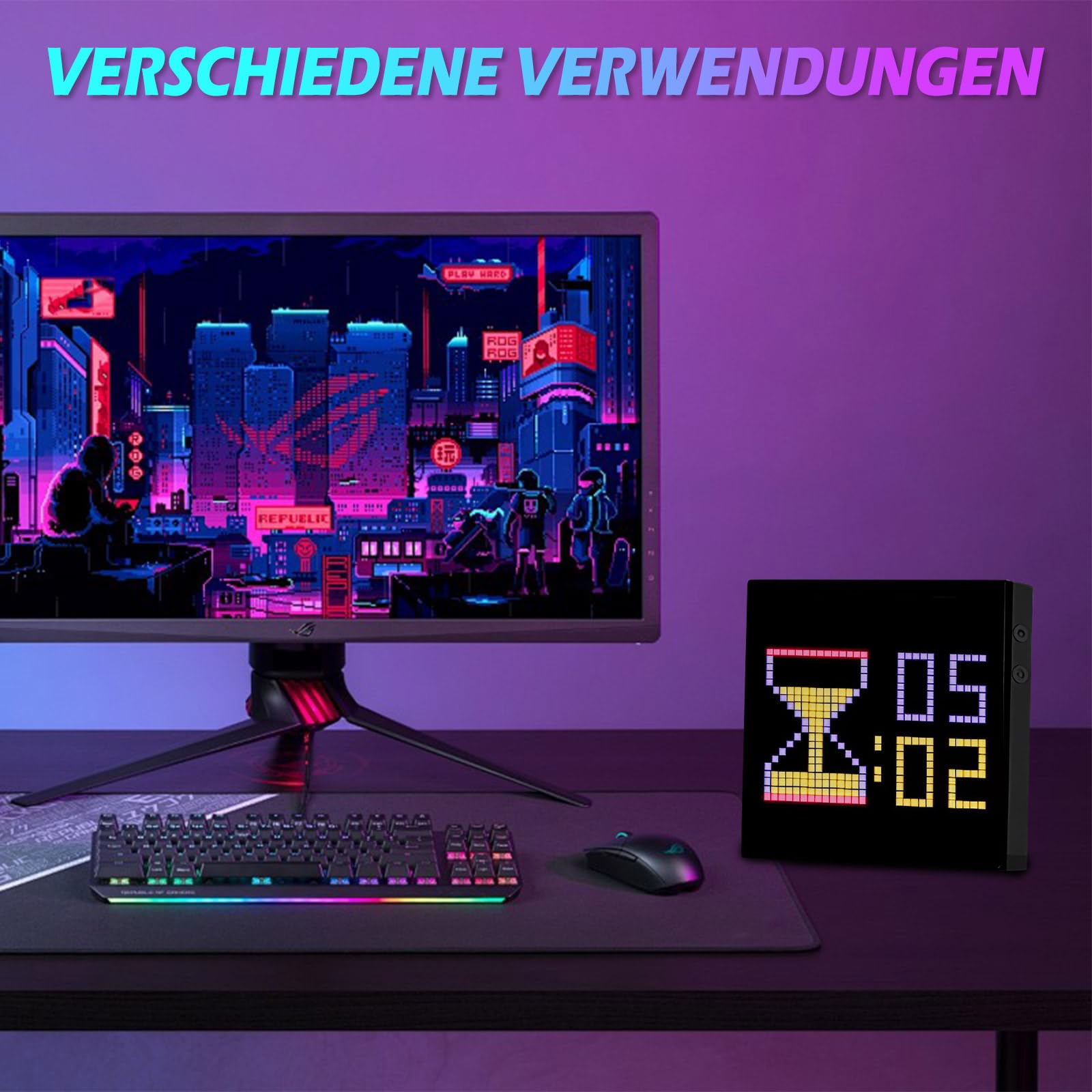 Cornice per foto digitale a LED Pixel Art, 32 x 32 RGB, pannello di visualizzazione programmabile, Bluetooth portatile intelligente e controllo tramite app, cartello LED per sveglia