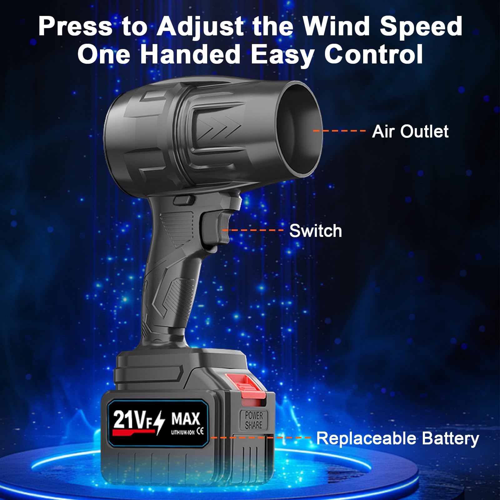 Soplador Coche Turbojet Soplador de Aire 21V Soplador Inalámbrico Air Force con Cargador & 2 Batería Mini Soplador Portatil Pequeño Potente Turbo Jet Blower para Polvo Nieve Hoja