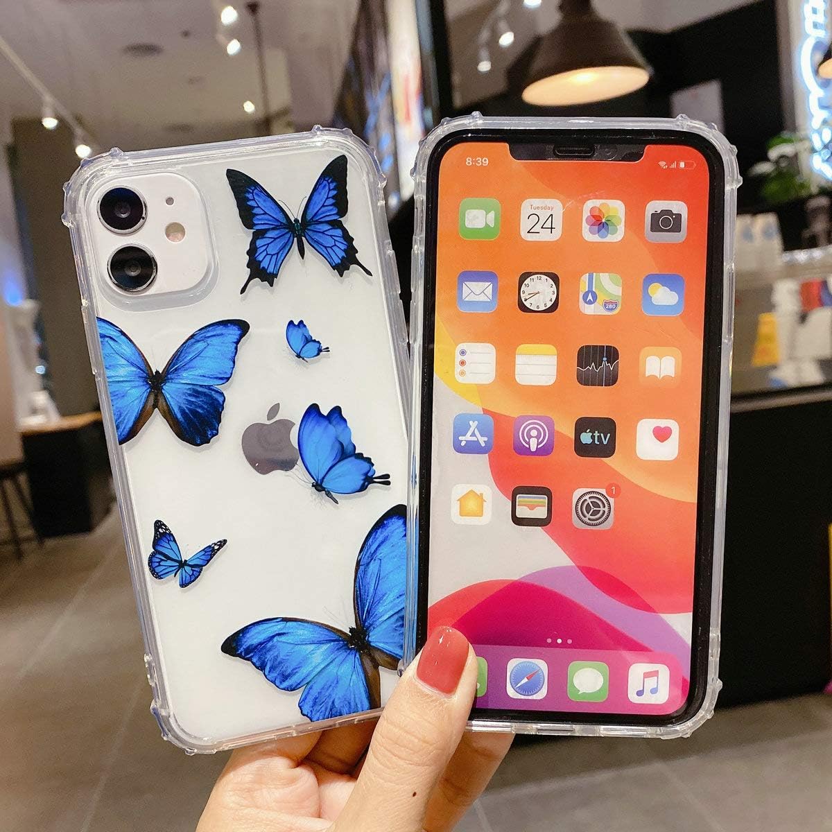 JANDM Compatible with iPhone 12 Pro Clear Case, Clear Soft TPU Silicone Shockproof Glitters Cute Butterfly Women Girls' Case Cover Compatible with iPhone 12/iPhone 12 Pro-Butterfly A