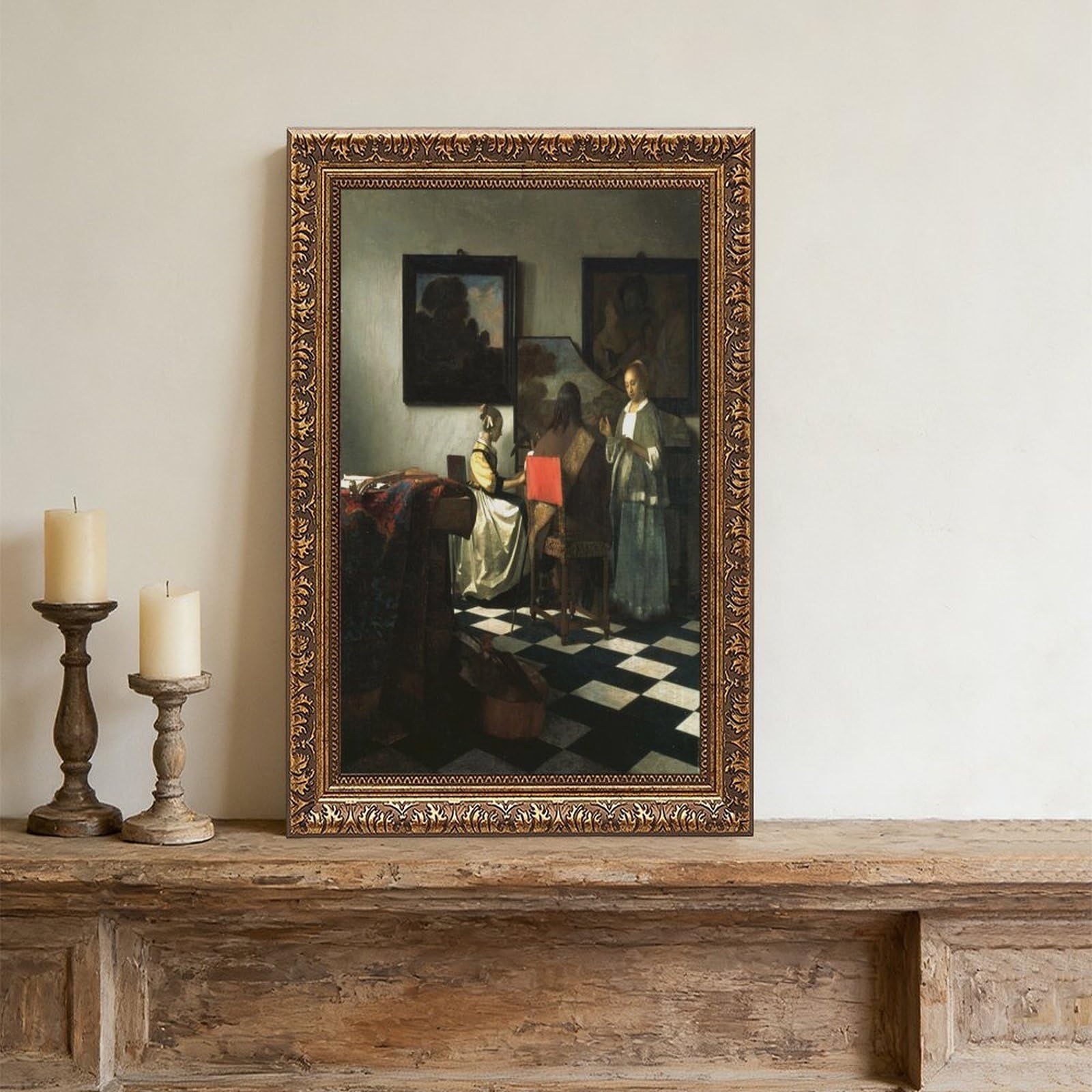 WCYB The Concert by Johannes Vermeer Poster stampe su tela Deco Dipinti Wall Art Hangable Frame 61 cm L x 91,4 cm W