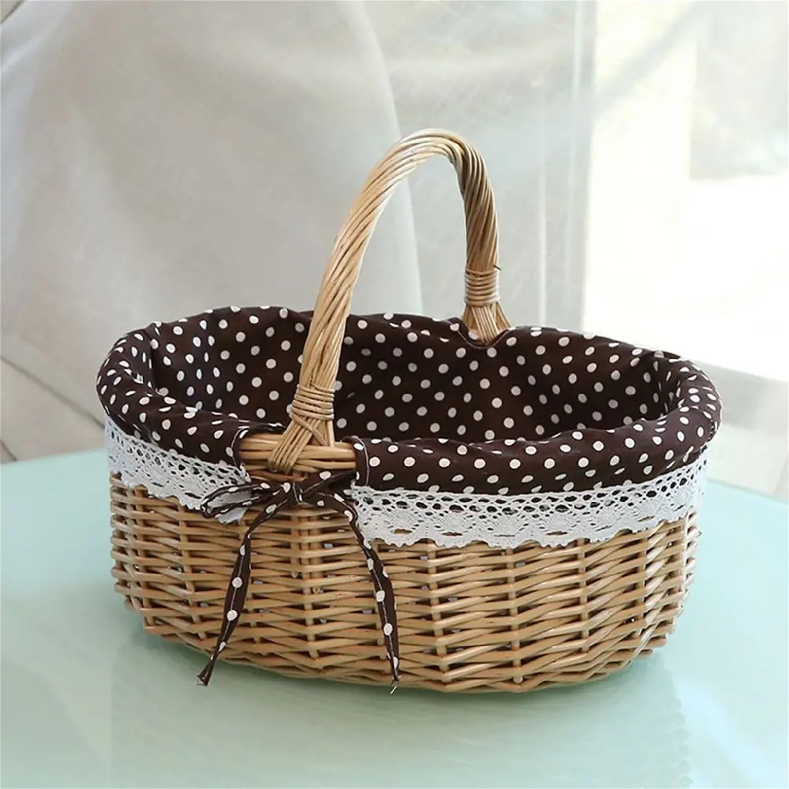 Cesta para Huevos, Cesta de Almacenamiento de ratán, de Mano, for recolectar cosechas, vacía, for Picnic, Pan, for Mesa, huevera.(Deep Coffee)