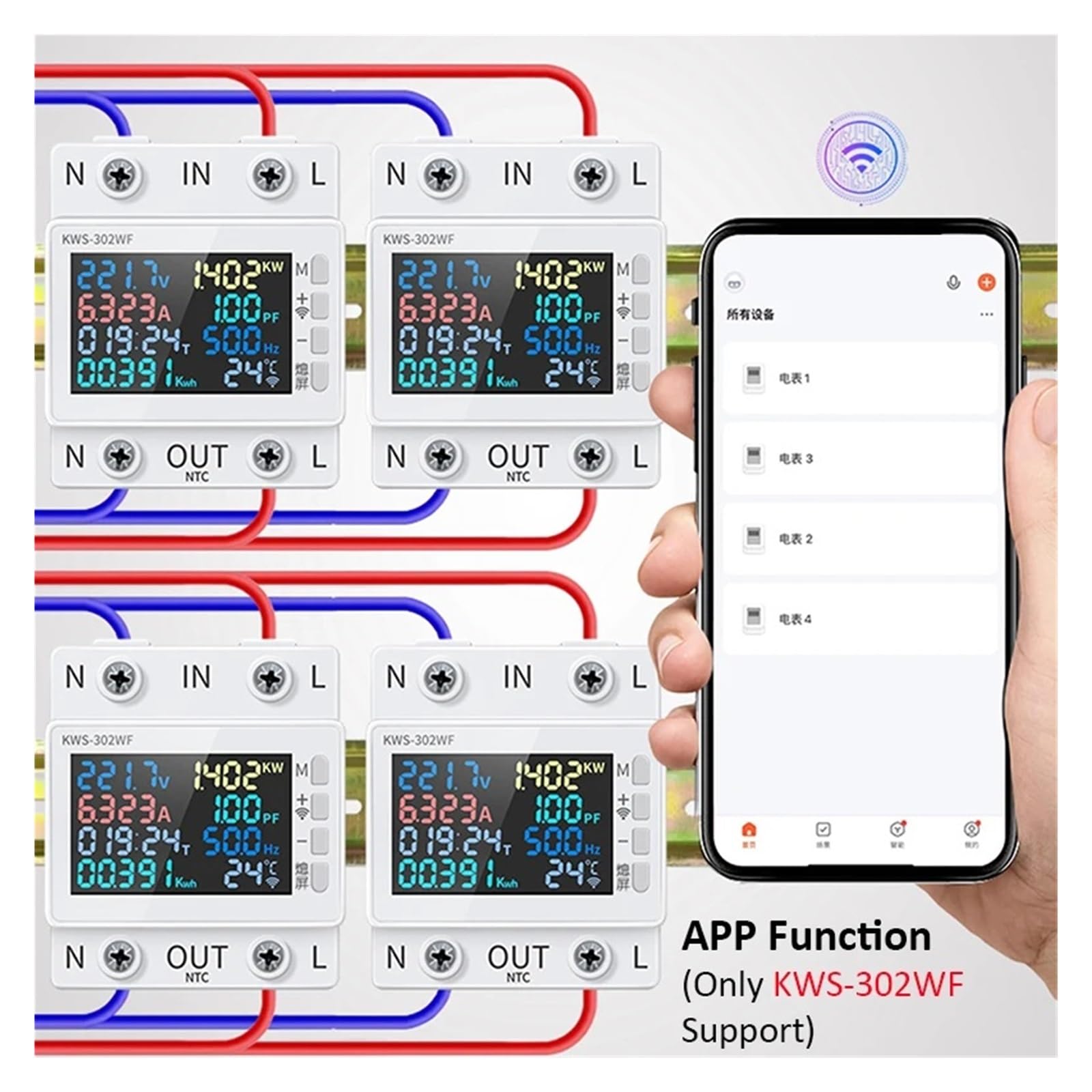 Tuya WiFi 8 In1 Misuratore Di Potenza 2P Contatore Di Energia AC Controllo APP 170-270 V/63A Misuratore Di Tensione E Corrente Misuratore Di Elettricità Vita Intelligente