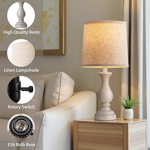 Miniatura 3 de Seealle Juego de 2 lámparas de mesa de granja, lámparas rústicas de dormitorio para sala de estar, lámpara de noche bohemia de 22 pulgadas para